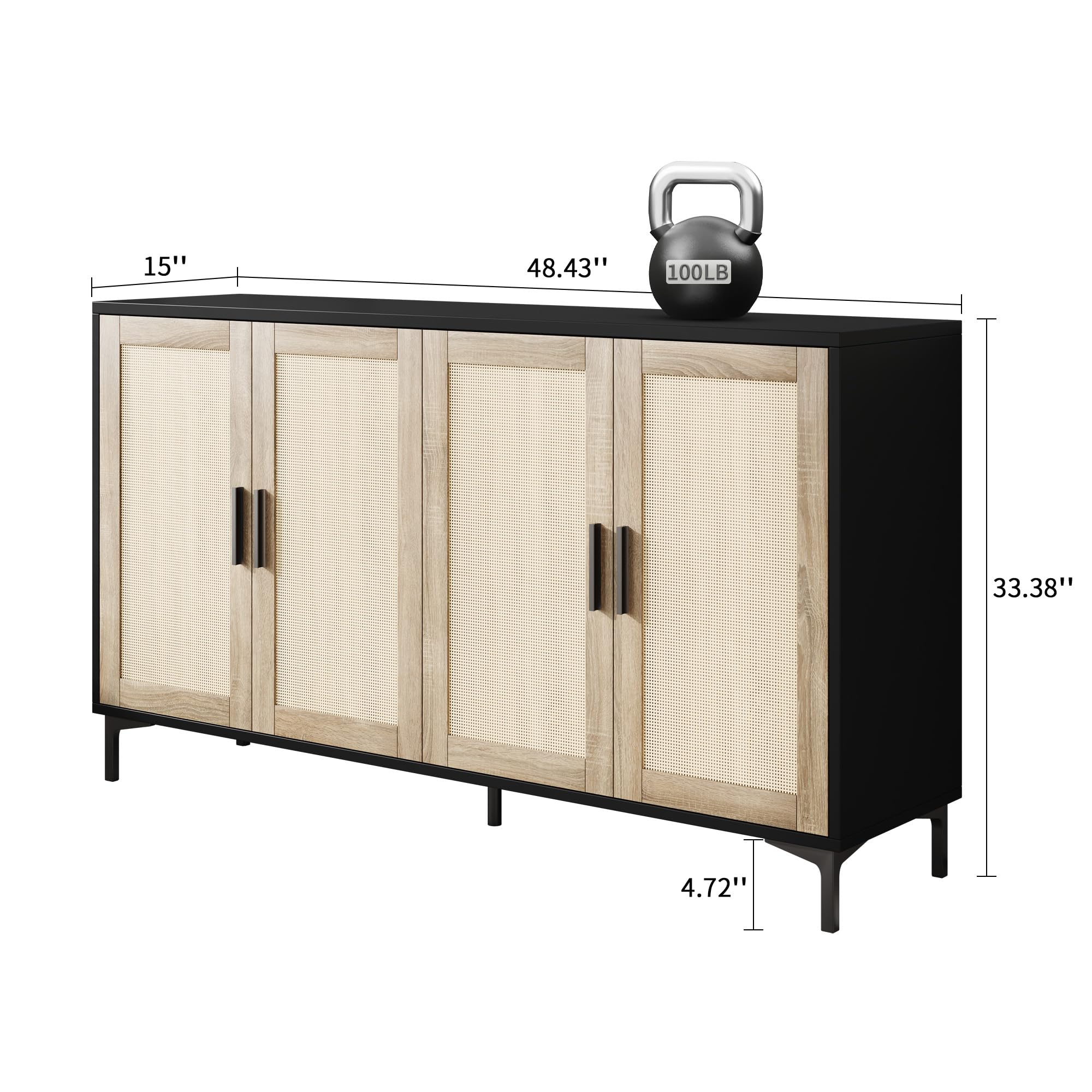 Rattan Sideboard Buffet Cabinet with Storage Doors - Modern Kitchen Coffee Bar Cabinet for Living Room, Entryway, Dining Room | Stylish Home Storage Solution for Dishes, Linens & Entertaining Essentials