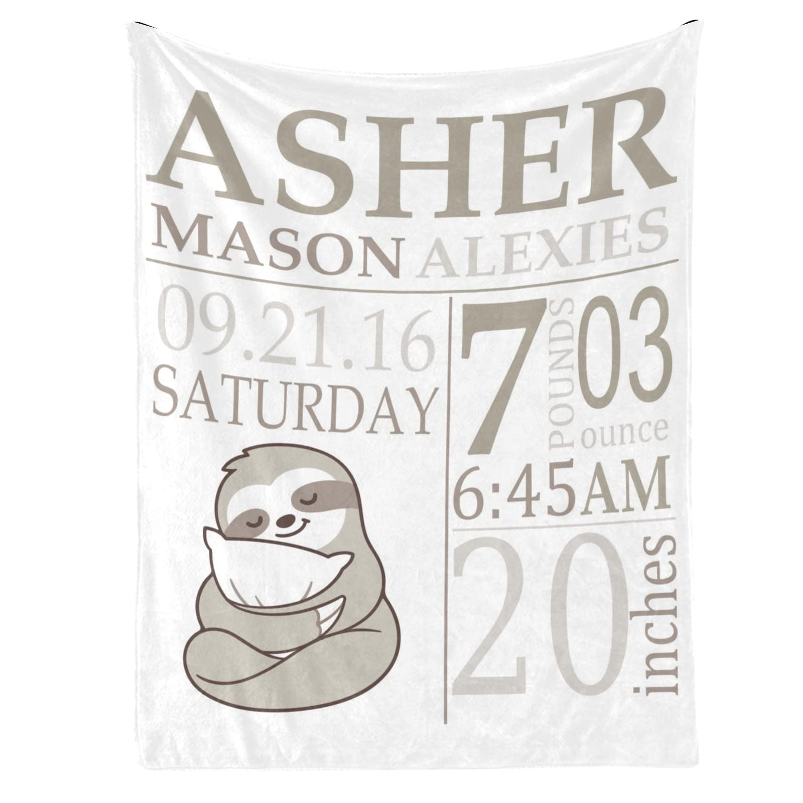 Personalized Sloth Baby Blanket with Name - Custom Newborn Receiving Blanket for Girls & Boys - 30x40 Inch Soft Swaddle Blanket Gift for Crib, Nursery & Baby Shower - Cute Sloth Design for Infants & Toddlers