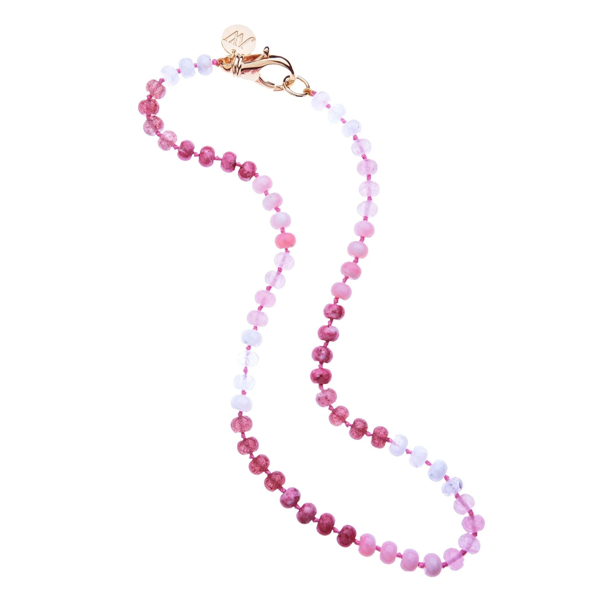 Jane Win Pink Ombre Carved Stone Beaded Necklace for Women - Handmade Boho Chic Jewelry Gift for Birthday, Anniversary & Special Occasions