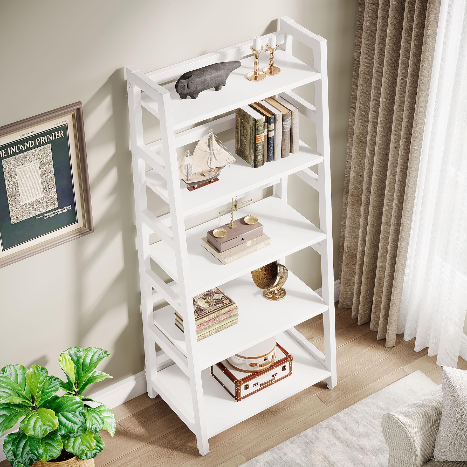 Tribesigns 5-Tier Bookshelf - Modern Ladder Bookcase with 5 Shelves, Sturdy Book Storage Organizer for Living Room, Home Office & Bedroom - Perfect for Displaying Books, Decor & Plants (White)