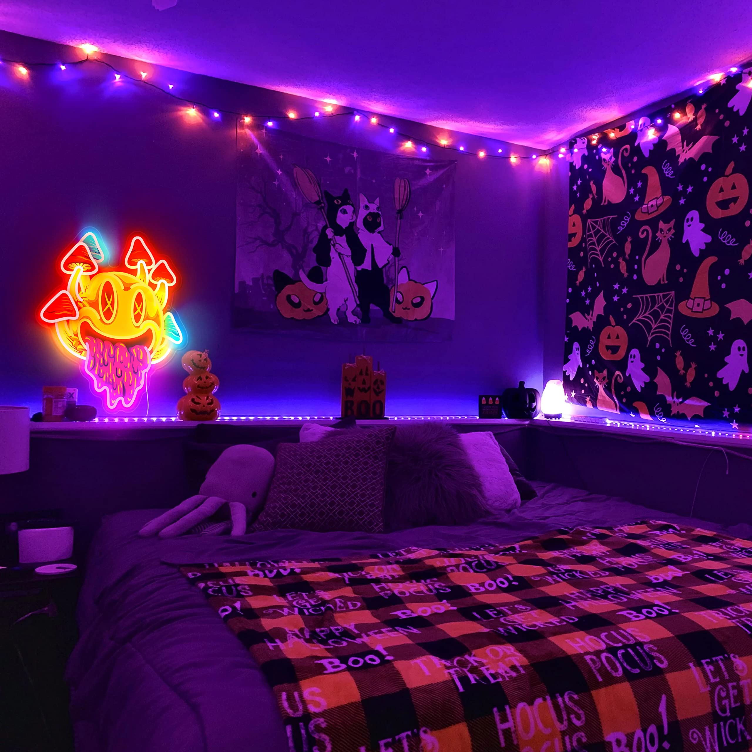 GGK Smiling Mushroom Neon Sign - Unique Trippy Mushroom Wall Decor, Aesthetic Room Lighting for Halloween Parties, Bedroom, Bar, Game Room & Man Cave - Perfect for Psychedelic Themed Spaces & Gift Ideas
