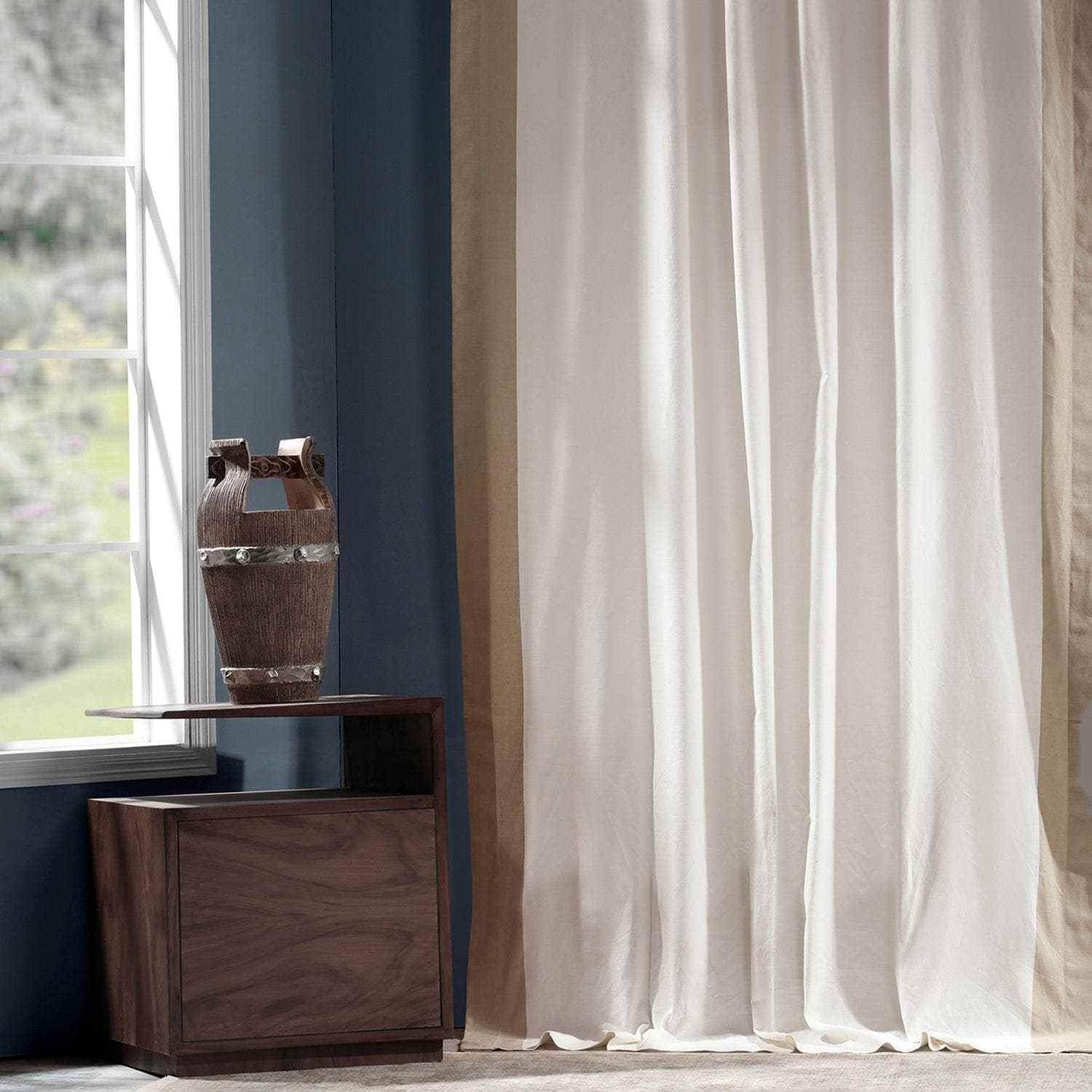 Custom Printed Cotton Curtain with Beige Border - Fresh Popcorn & Shaker Design for Living Room, Bedroom & Kitchen Window Decor