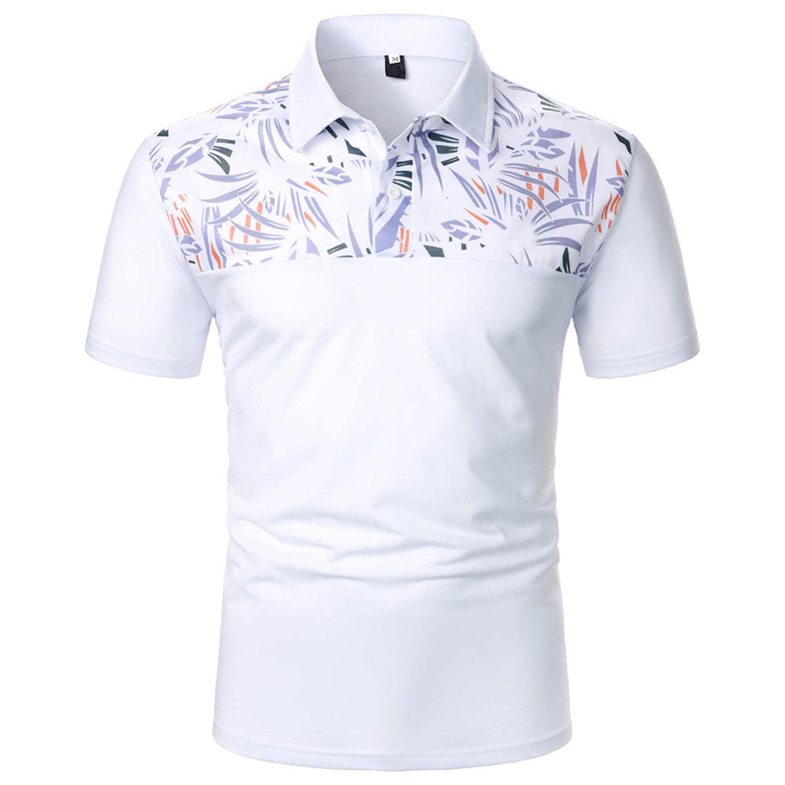 Men's Dry Fit Polo Shirts - Moisture Wicking Turn Down Collar Short Sleeve Tee with Leaf Print Design for Golf, Tennis & Casual Wear