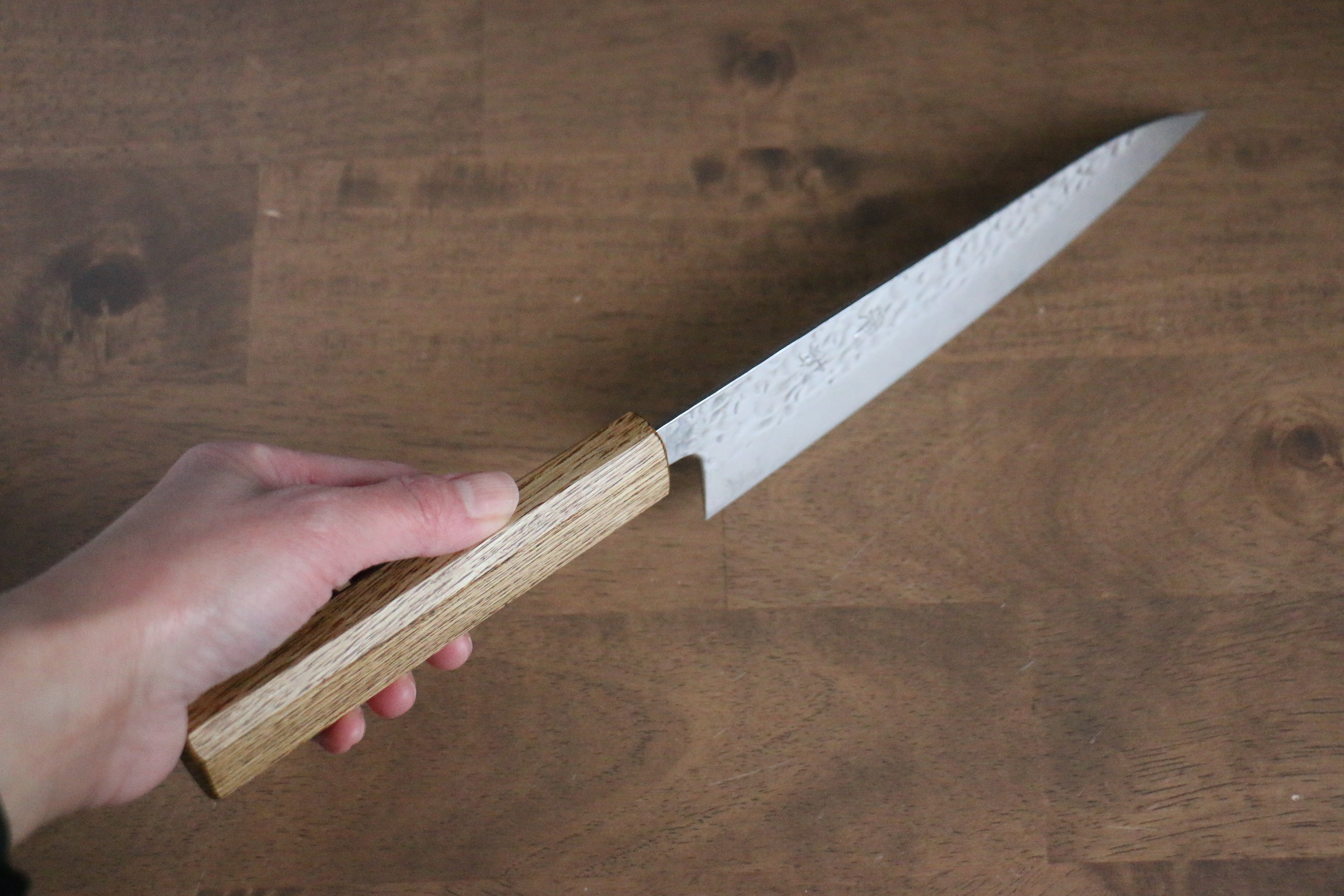 Premium AUS10 Damascus Gyuto Knife 180mm - Handcrafted Hammered Finish with Oak Handle - Perfect for Sushi, Meat Slicing & Professional Chef Use