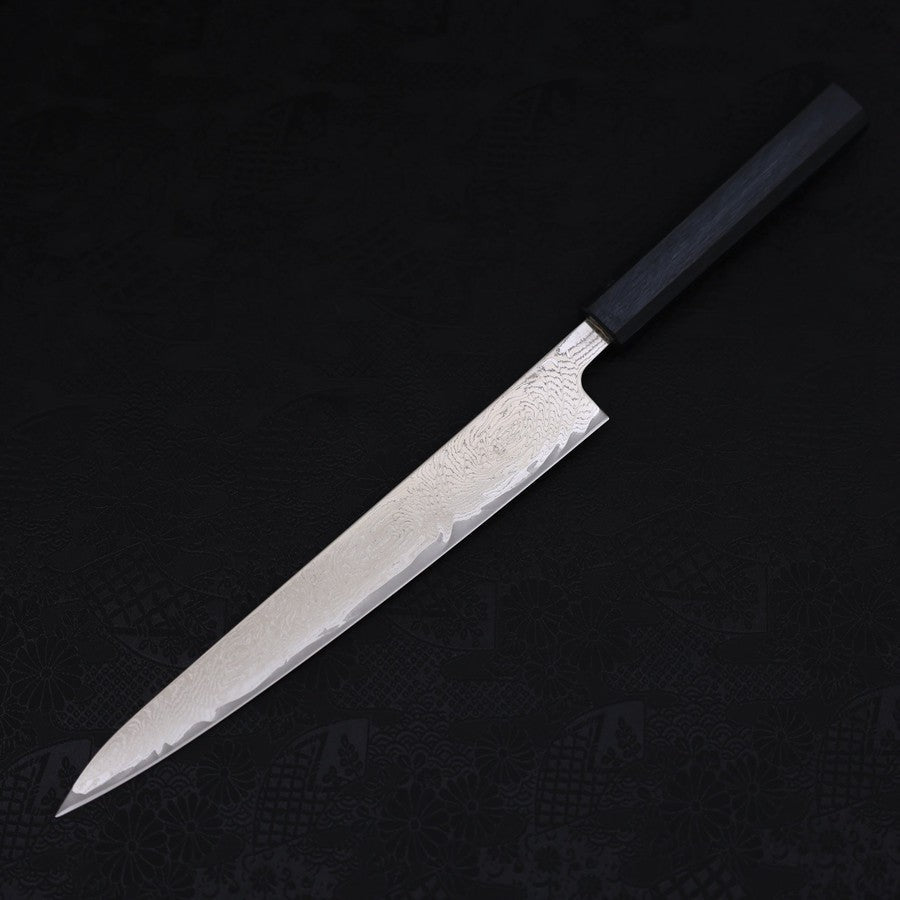 Premium Japanese Sujihiki Knife 240mm - AUS 10 Wave Damascus Steel Blade with Dark Blue Urushi Handle - Perfect for Sushi, Sashimi & Meat Slicing - Professional Chef & Home Cooking Essential