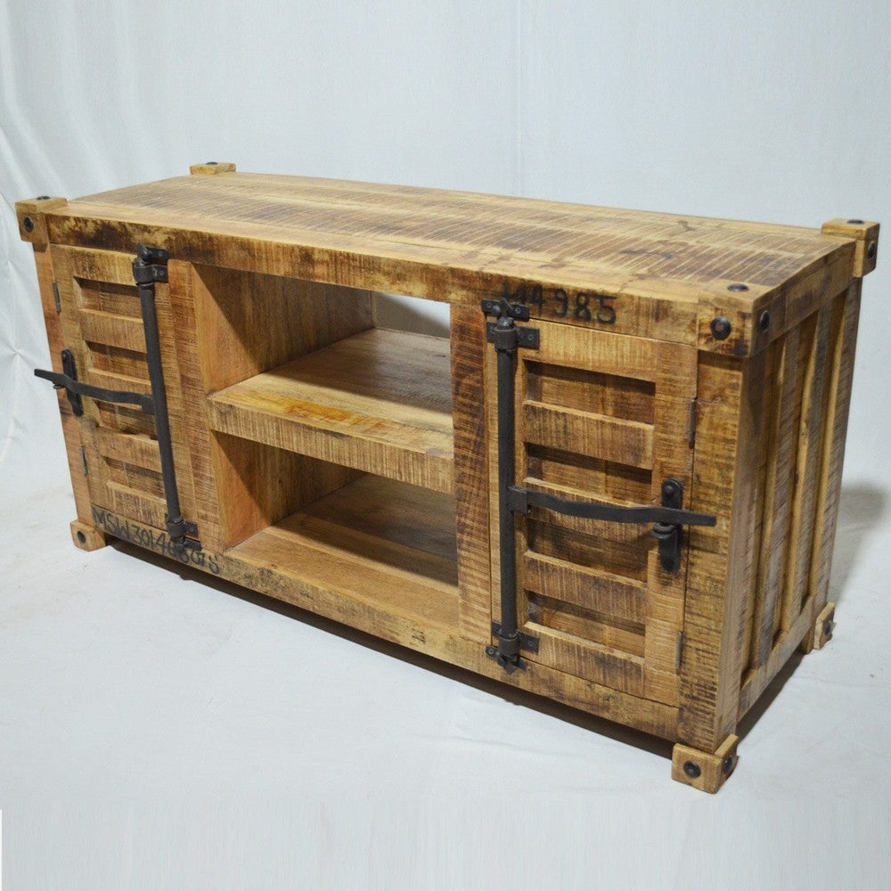 Solid Wood Industrial TV Stand with Plasma Stand - 150x40x50cm Rustic Entertainment Center for Living Room & Home Theater