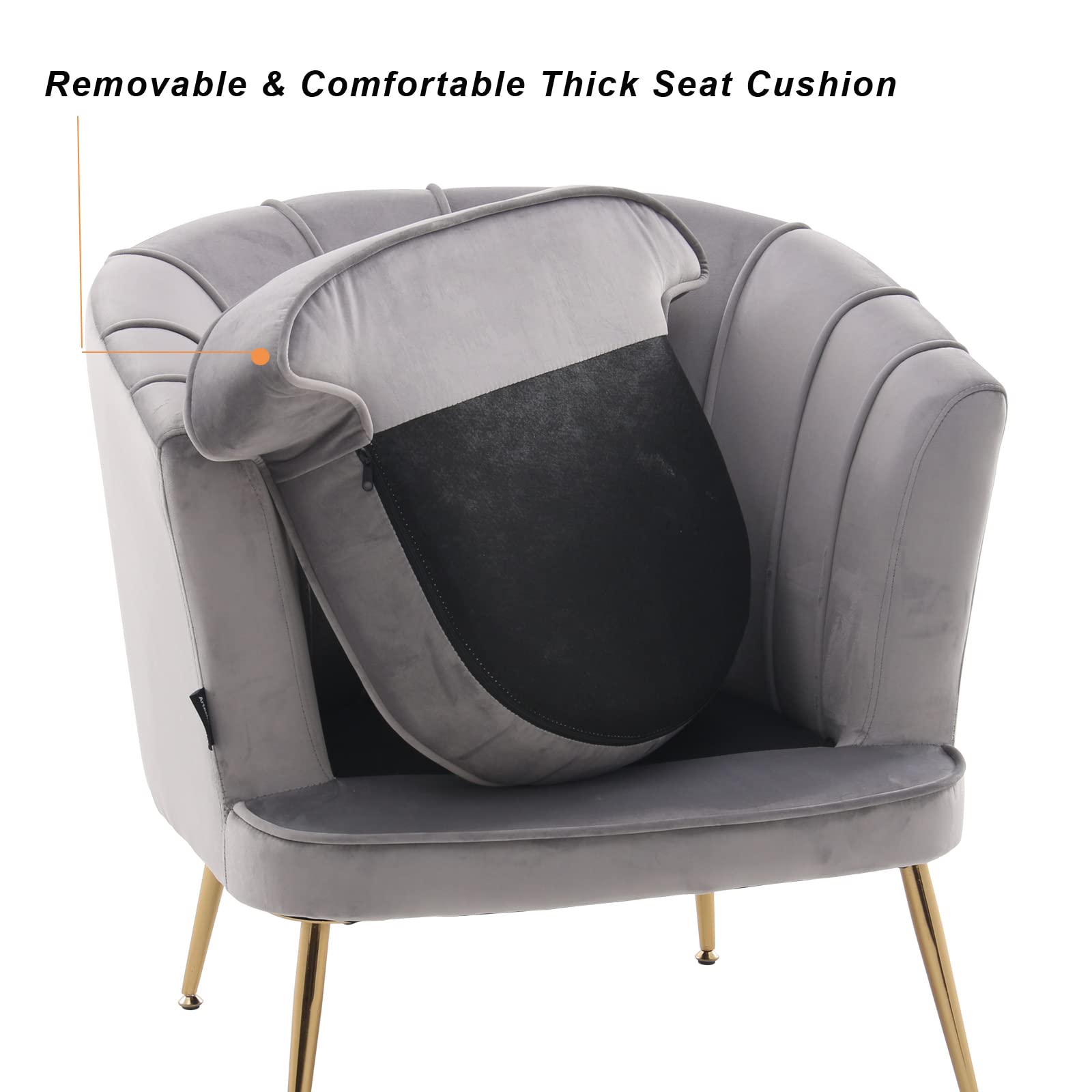 Velvet Barrel Chair with Golden Legs - Tufted Accent Armchair for Living Room & Bedroom