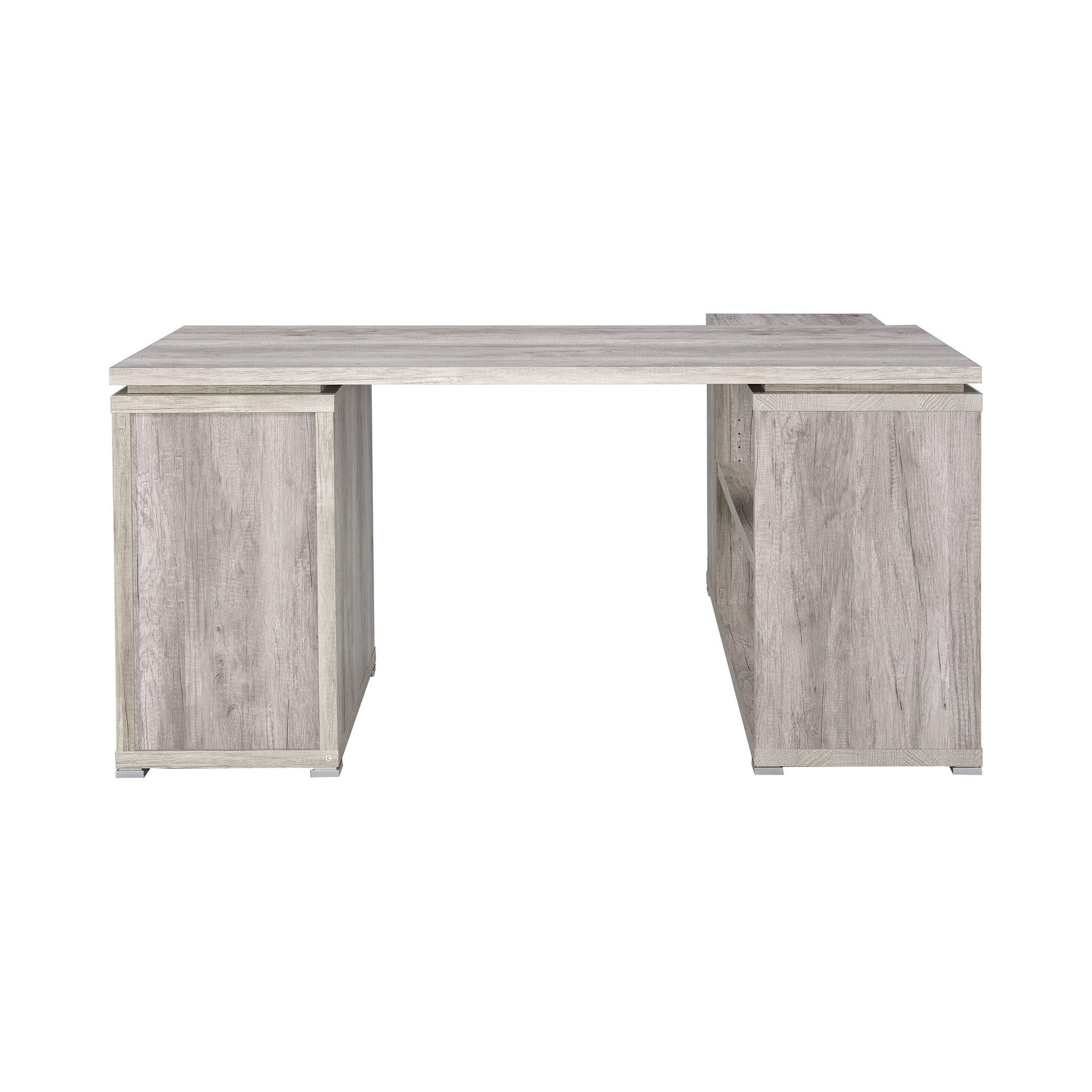Simple Relax L-Shape Office Desk with 3 Drawers - Grey Driftwood Finish | Modern Home Office Furniture for Small Spaces, Work from Home & Study Room