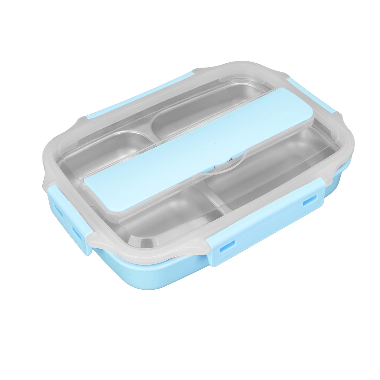 SH-RuiDu 4 Compartment Bento Box - 304 Stainless Steel Food Grade Thermal Insulated Lunch Box - Leakproof & Heat Retention - Perfect for Home, Office, School & Travel (Sky Blue) - Ideal for Meal Prep, Picnics & Daily Commute