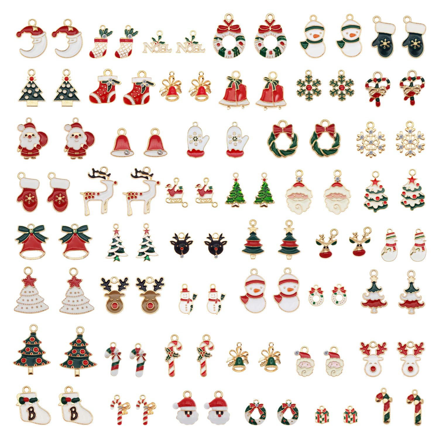 JJGrace 60Pcs Gold Plated Christmas Charms - Assorted Enamel Pendants for DIY Jewelry Making, Necklace, Earrings & Bracelets - Perfect for Holiday Crafts, Gift Giving and Christmas Decorations