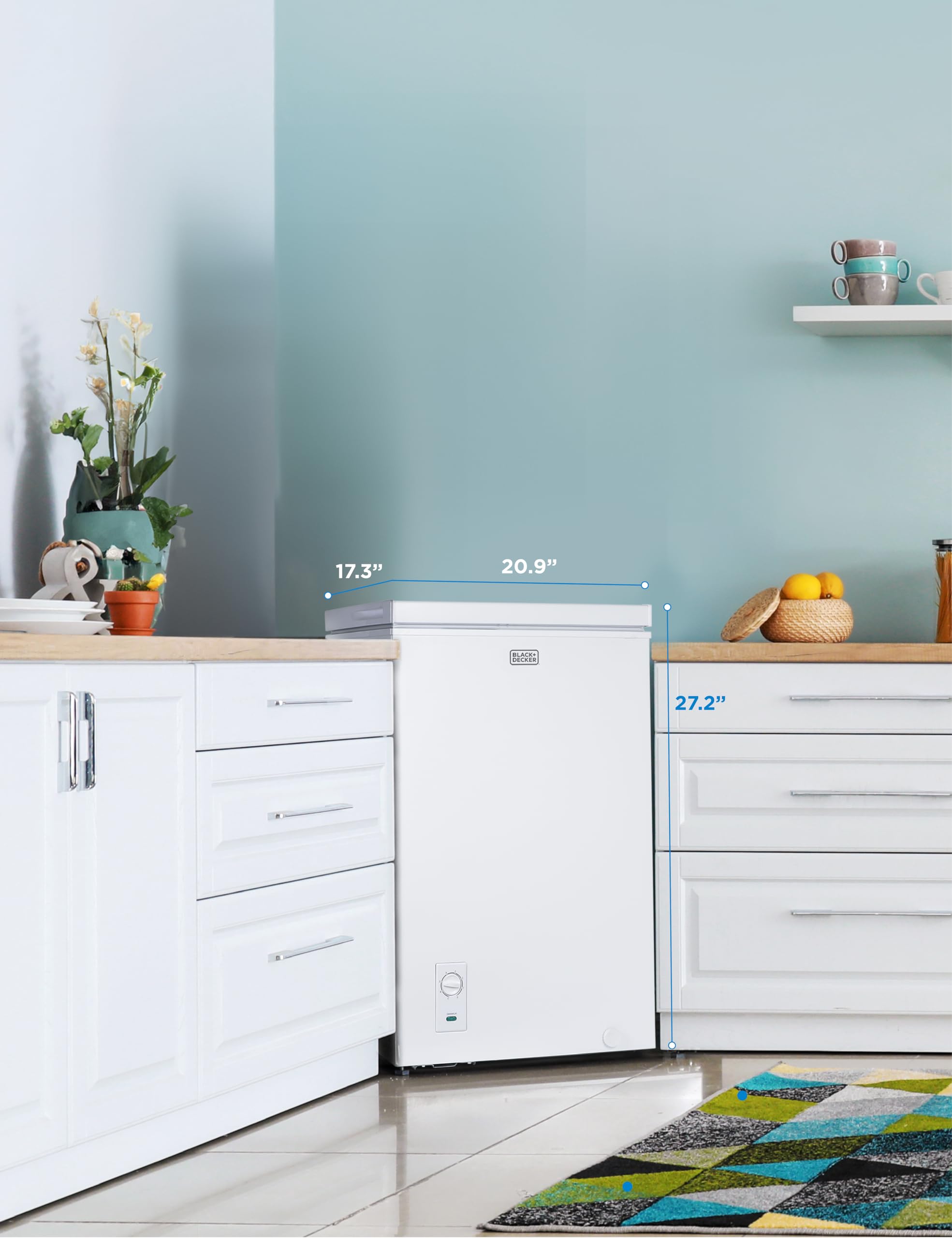 BLACK+DECKER 2.0 Cu. Ft. Compact Chest Freezer - White, Manual Defrost Deep Freezer with Removable Storage Basket, Holds 70 Lbs of Frozen Food - Perfect for Home, Garage, Basement, or Small Apartment Storage