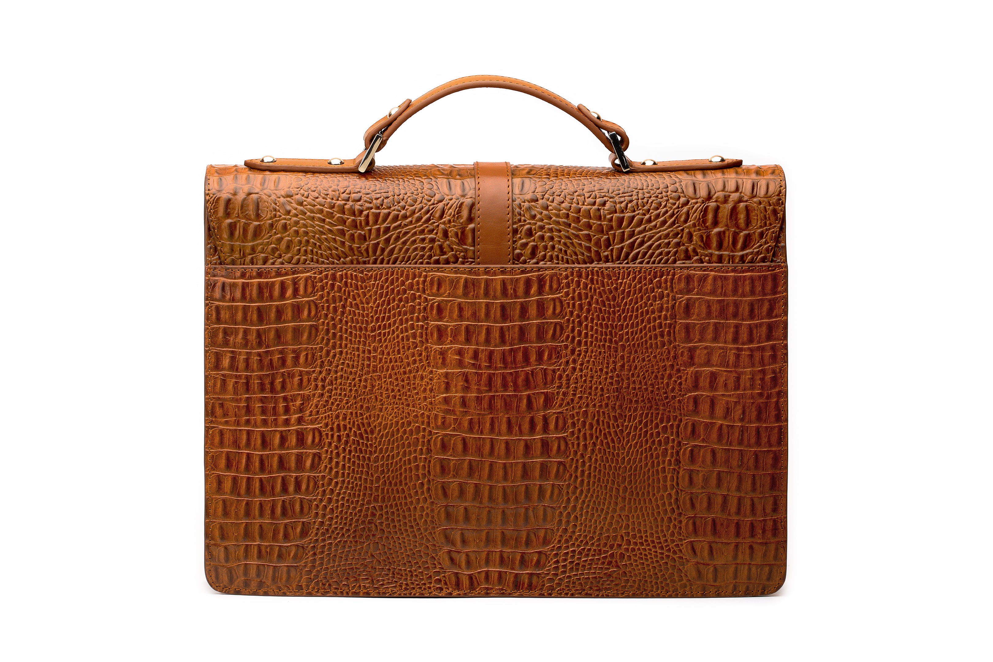 Premium Genuine Leather Laptop Briefcase - Crocodile Embossed Brown Business Bag for Men & Women | Perfect for Office, Travel & Professional Meetings