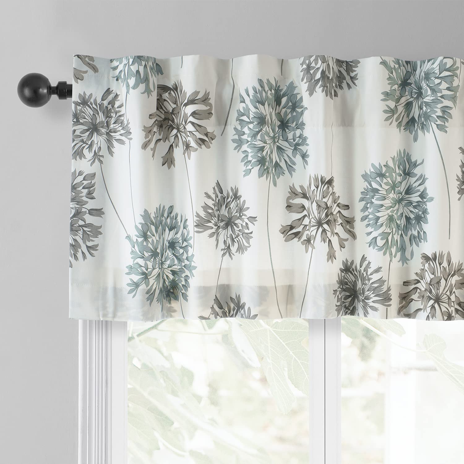 Premium Cotton Allium Printed Window Valance 50 x 19 Inches - Blue Gray Home Decor for Living Room & Bedroom | HPD Half Price Drapes PRTW-VLD05-19