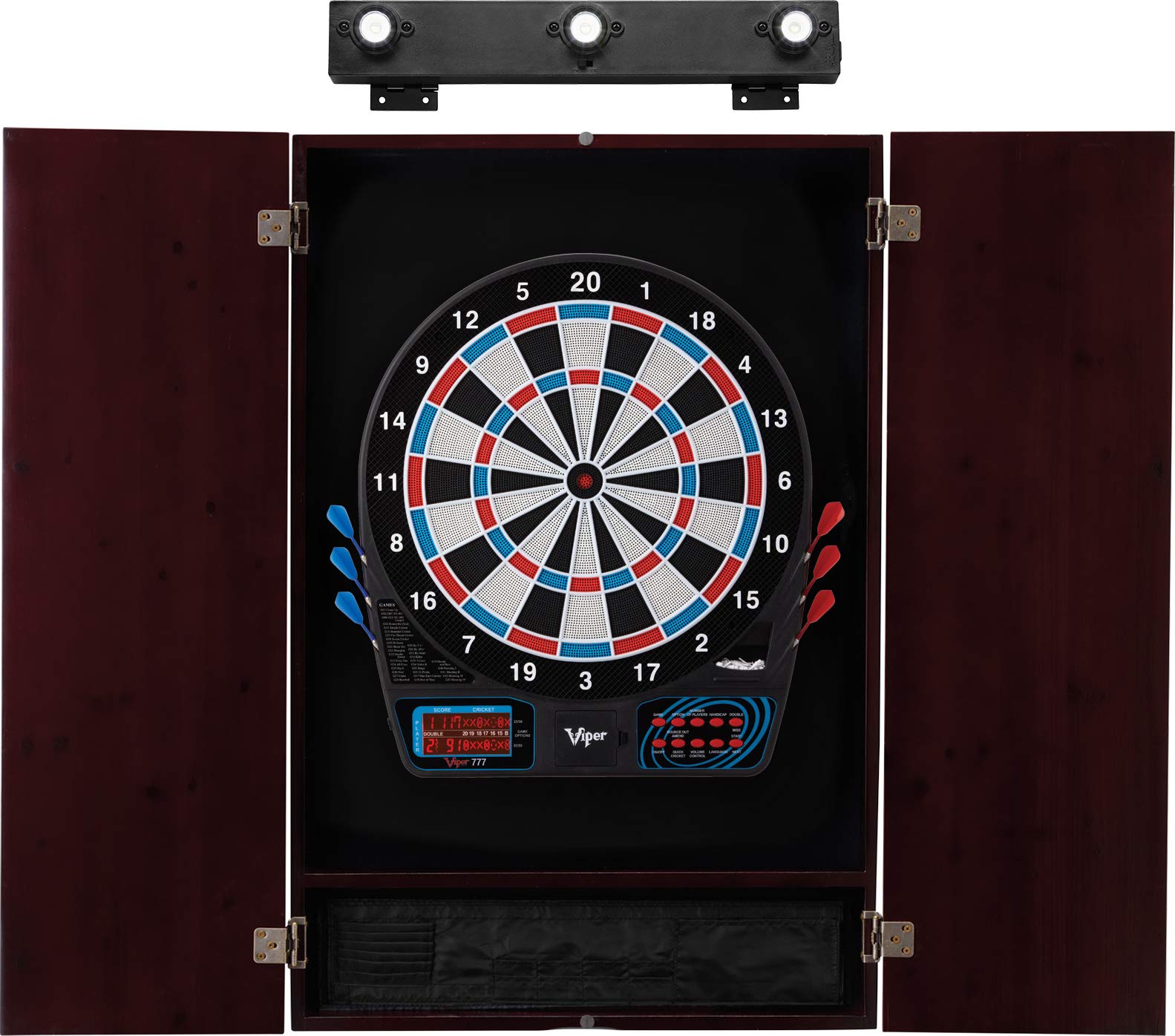 Viper by GLD Products 777 Electronic Dartboard with Metropolitan Mahogany Cabinet & Shadow Buster Lights - Professional Electronic Dartboard Set for Home, Bar, and Game Room Entertainment