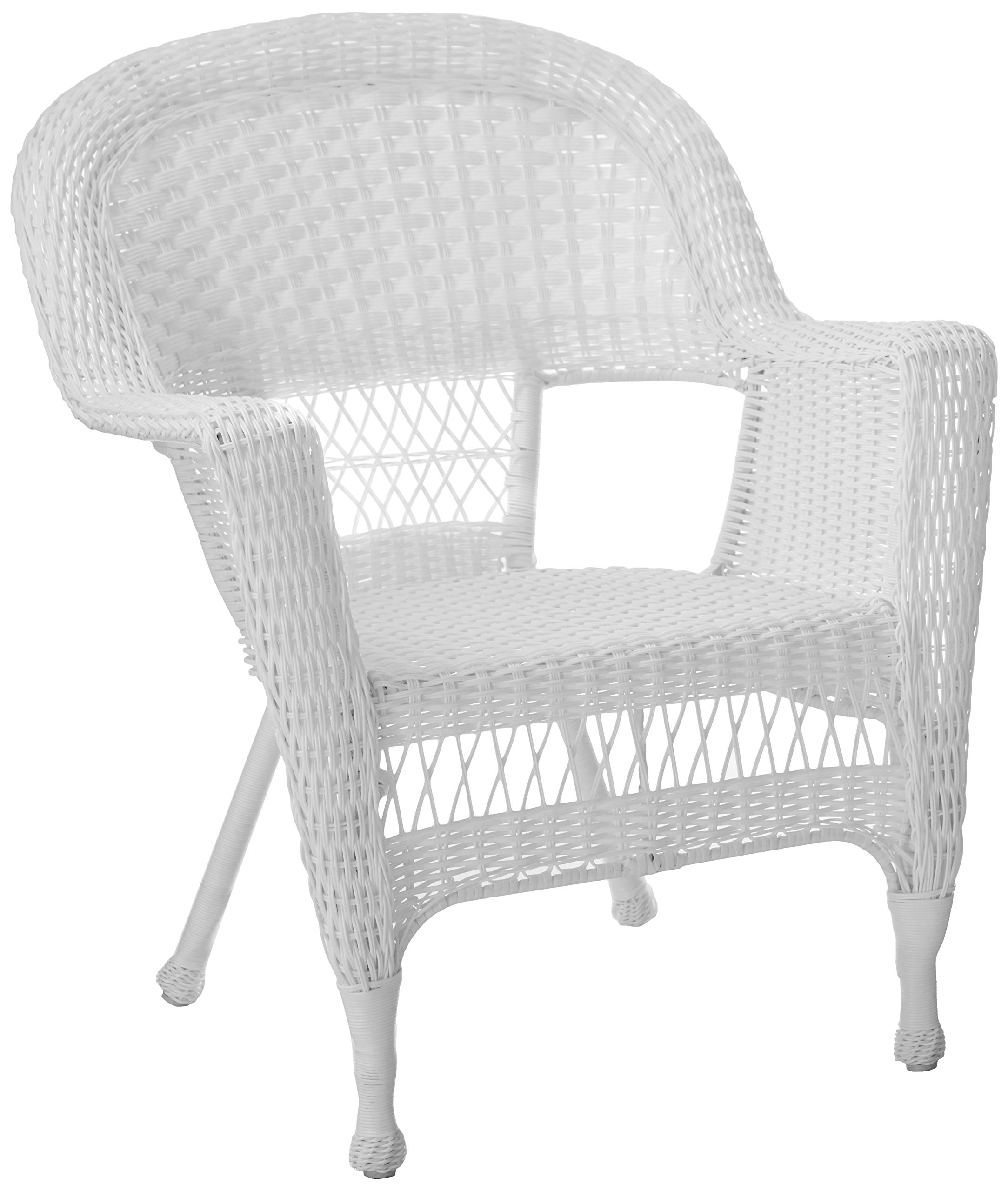 Jeco 3-Piece Wicker Patio Furniture Set - White Rattan Chair & Side Table for Outdoor Garden, Porch or Poolside Relaxation