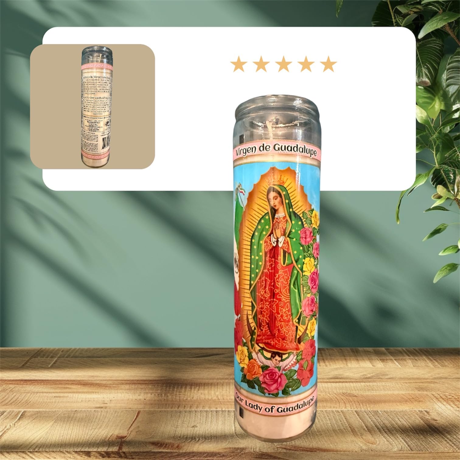 Our Lady of Guadalupe 8-Inch Glass Prayer Candles - Devotional Religious Candles for Home Altar, Church Worship & Spiritual Blessings