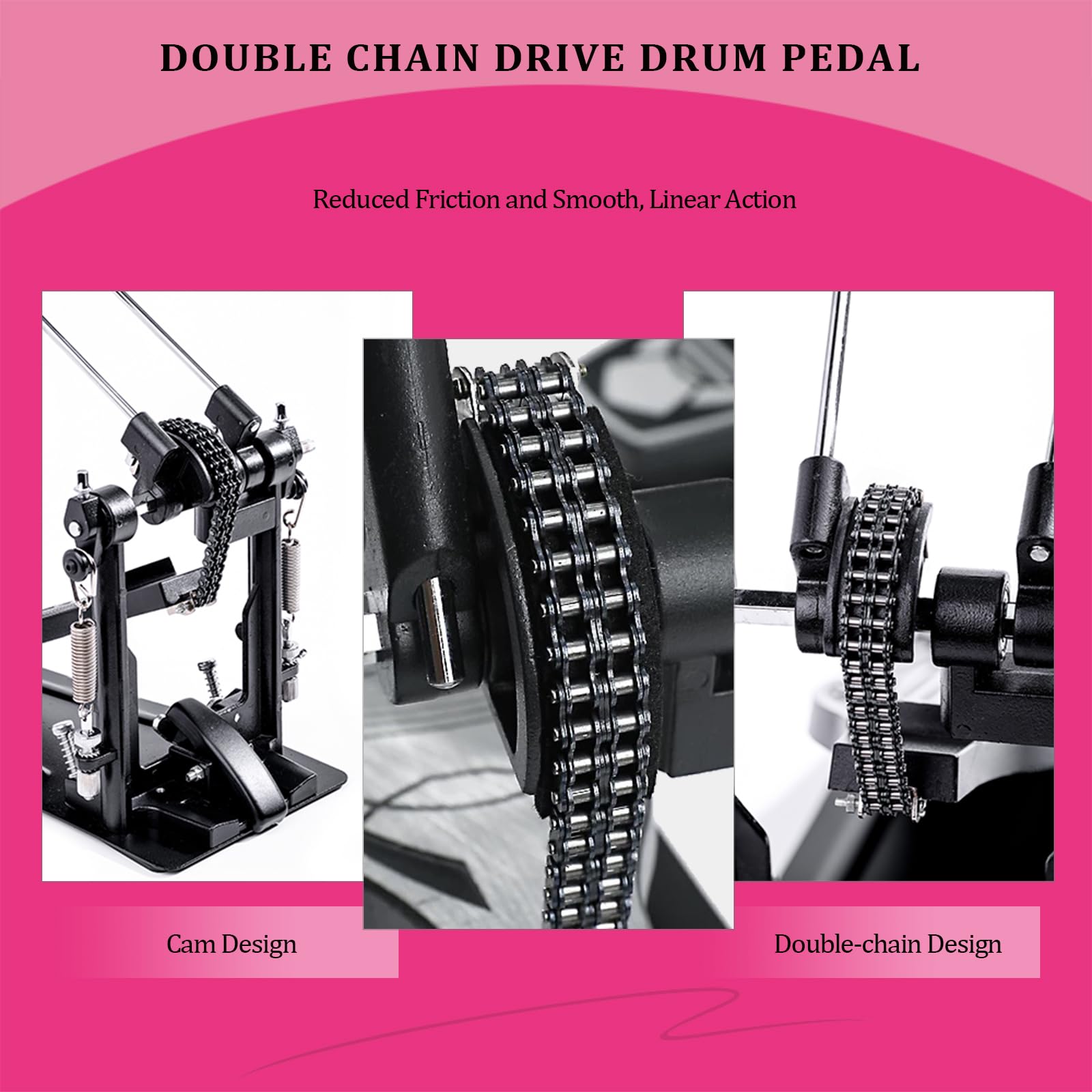 Double Bass Drum Pedal - Heavy Duty Double Chain Kick Pedal for Acoustic & Electronic Drum Kits | Perfect for Metal, Rock & Live Performances (V-VZ14)