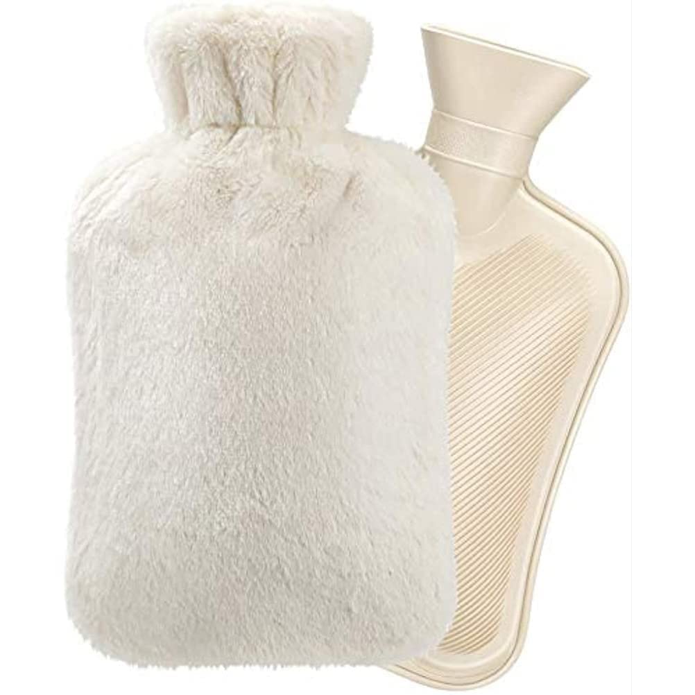 1800ml Rubber Hot Water Bottle with Plush Cover - Hand Warmer, Heating Pad, Thermos for Pain Relief & Warmth (Grey) - Perfect for Winter, Camping, and Cold Weather Comfort