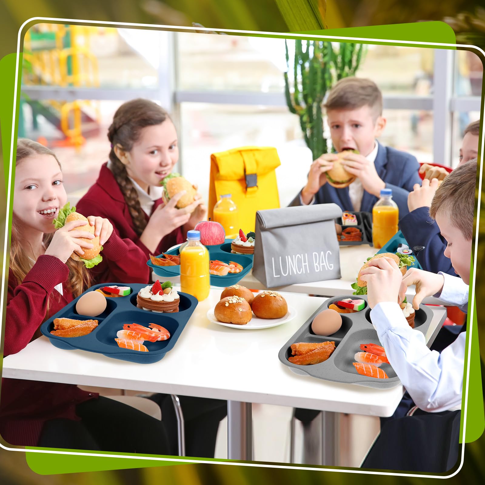 **Tanlade 8-Piece Unbreakable 12-Inch Divided Plates – 5-Compartment Wheat Straw Lunch Trays for Adults & Toddlers | Microwave & Dishwasher Safe | Retro Colors | Perfect for School, Picnics & Parties**