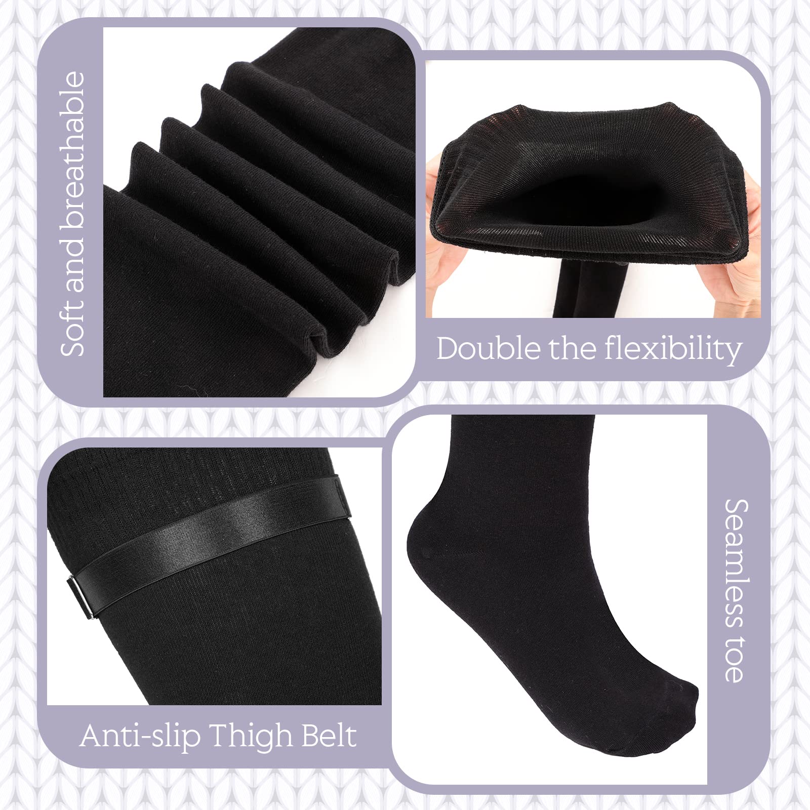 Tarpop Women's Plus Size Thigh High Socks - Black Over The Knee Stockings for Thick Thighs | Extra Long Leg Warmers, Chunky Knit Stockings with Adjustable Garter Belt | Perfect for Winter, Cosplay & Fashion Outfits