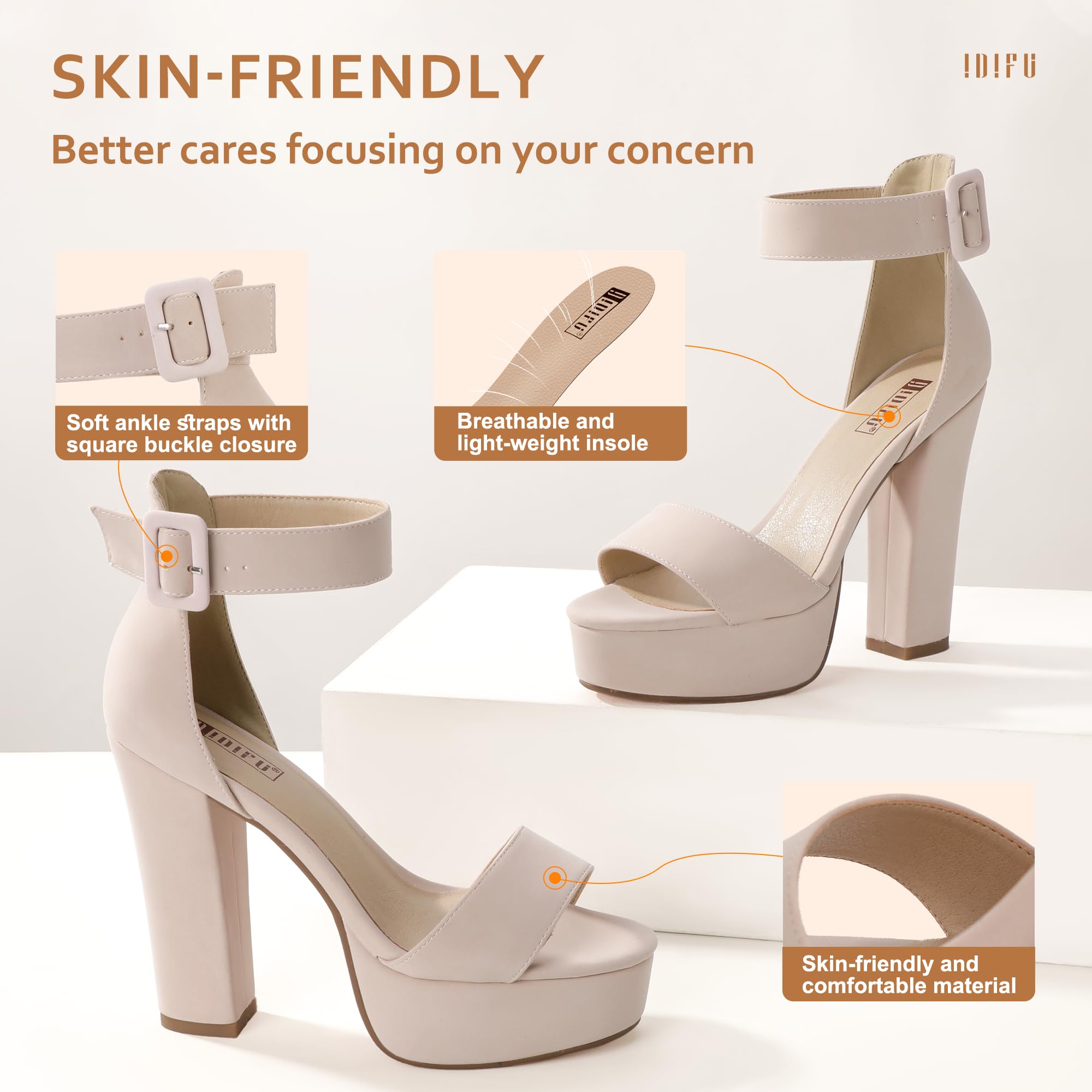IDIFU IN5 Sabrina Women's Chunky Block Heel Sandals - Sexy Ankle Strap Open Toe Platform Heels for Wedding, Party & Dress Occasions - Comfortable High Heels for Night Out, Date Night & Special Events
