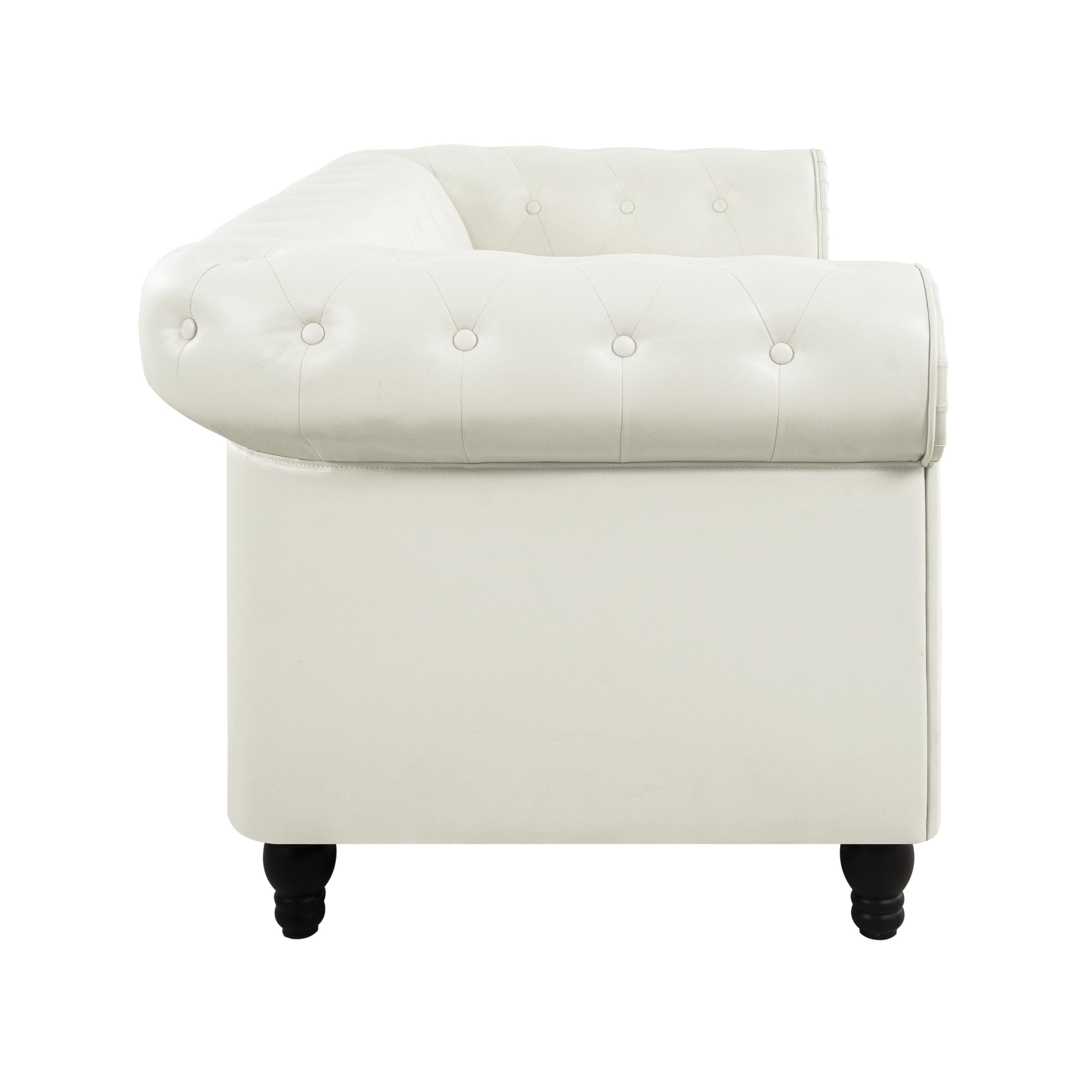 Naomi Home Emery Chesterfield Leather Loveseat - Small 2-Seater Sofa Bed with Tufted Cushions & Rolled Arms | Compact Sleeper Loveseat for Small Spaces | Perfect for Living Rooms, Apartments & Guest Rooms (Off White)