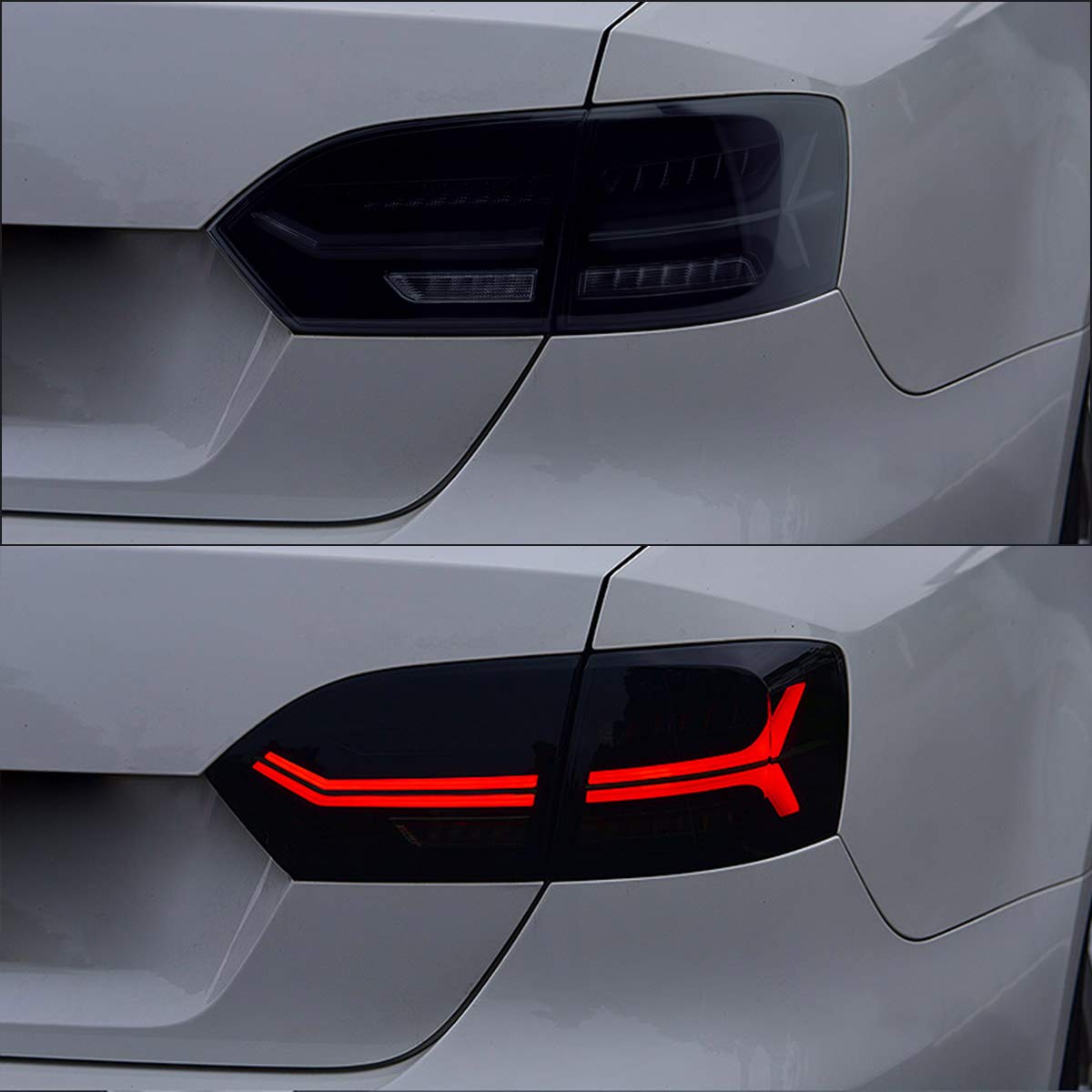 VLAND Full LED Tail Lights for VW Jetta 2011-2014 & Sagitar 2012-2014 (Excludes GLI & LED Models) - Sequential Turn Signal Smoke Tinted Rear Lamp Assembly with Left Fog Light | Upgrade for Night Driving & Enhanced Style