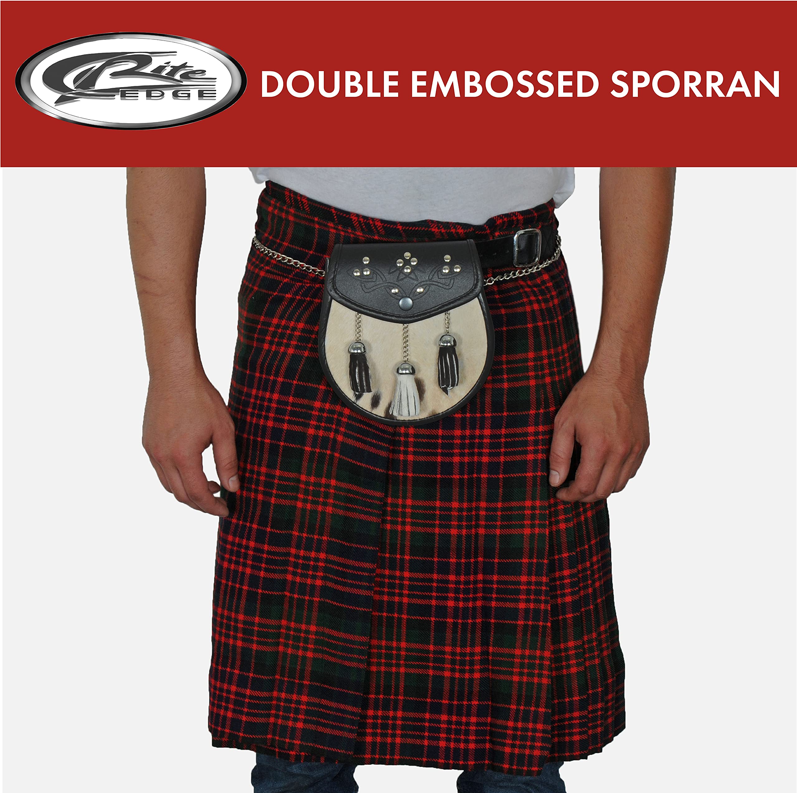 Authentic Szco Supplies Double Embossed Leather Sporran | Traditional Scottish Kilt Accessory for Men | Perfect for Highland Dress, Weddings & Celtic Events