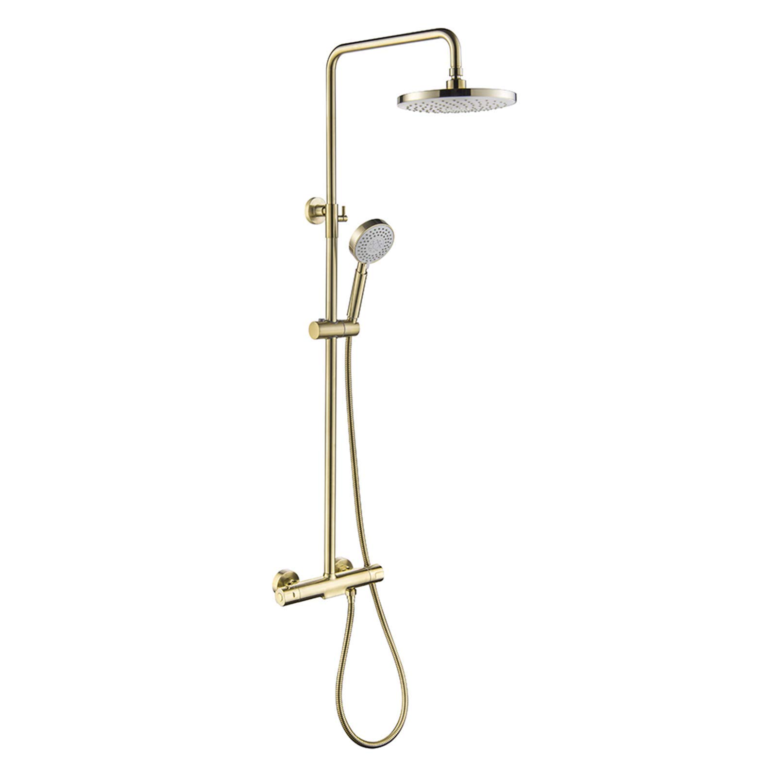 10 Inch Thermostatic Shower Combo Set - Wall Mounted Brushed Gold Bathroom Shower Faucet with Rainfall Shower Head & Handheld Shower - Waterfall Bathtub Faucet for Luxury Spa Experience at Home