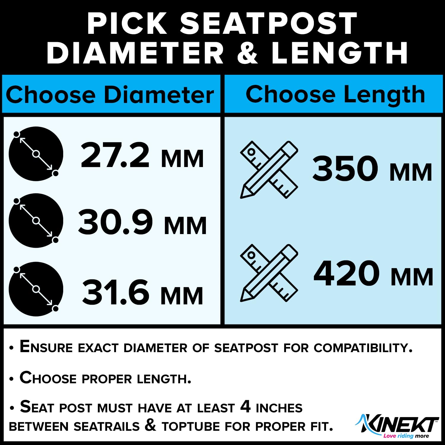 KINEKT Bike Suspension Seatpost - Lightweight Aluminum Alloy Shock Absorbing Seat Post for Road, Gravel & Electric Bikes | Adjustable for Rider Weight 80-180 lbs | Perfect for Commuting, Mountain Biking & Long-Distance Cycling