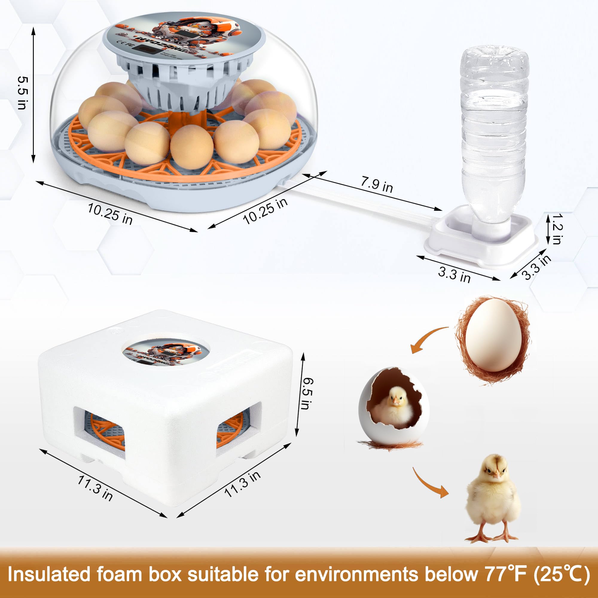 Automatic Smart Egg Incubator for Chicken Duck Quail - 12 Egg Capacity with Digital Temperature Control & Auto Turner | Perfect for Home Poultry Farming, Classroom Projects & Backyard Hatching (Mechachick, Fahrenheit)