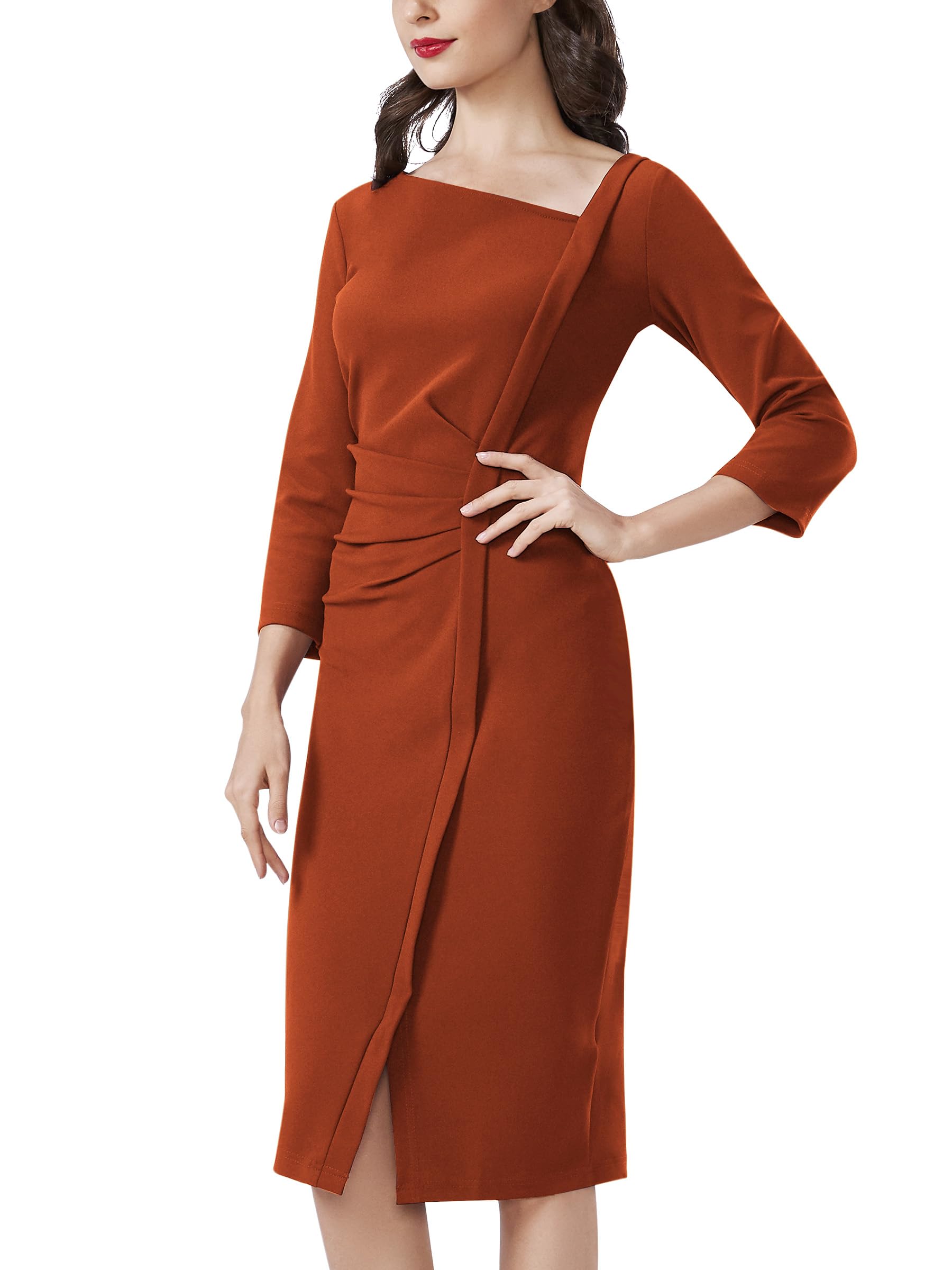 AISIZE Women's Retro V-Neck Stretch Wrap Bodycon Dress - Elegant Business Office Attire & Cocktail Party Outfit