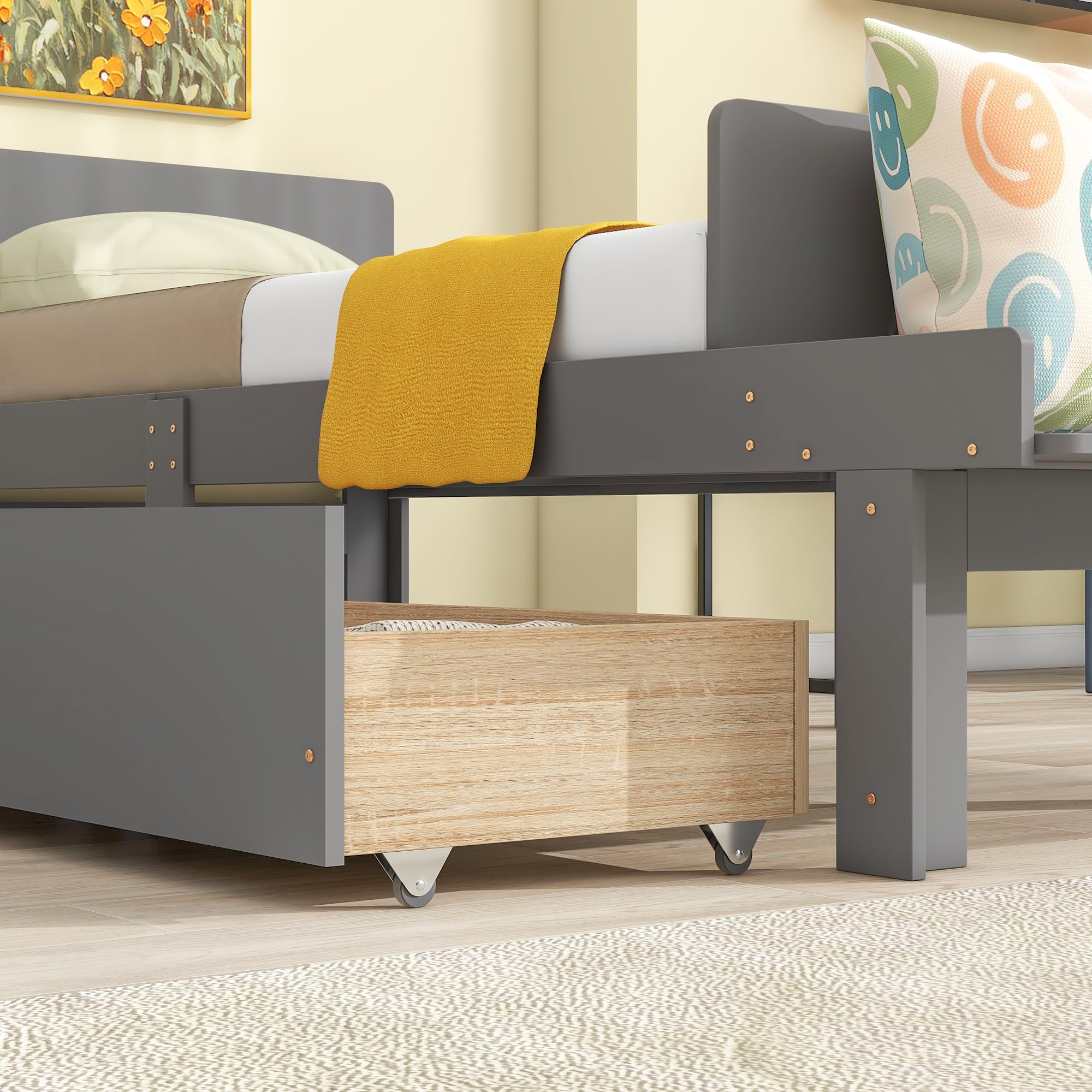Dolonm Twin Bed Frame with Storage for Kids - Sturdy Pine Wood, No Box Spring Needed, Perfect for Small Bedrooms