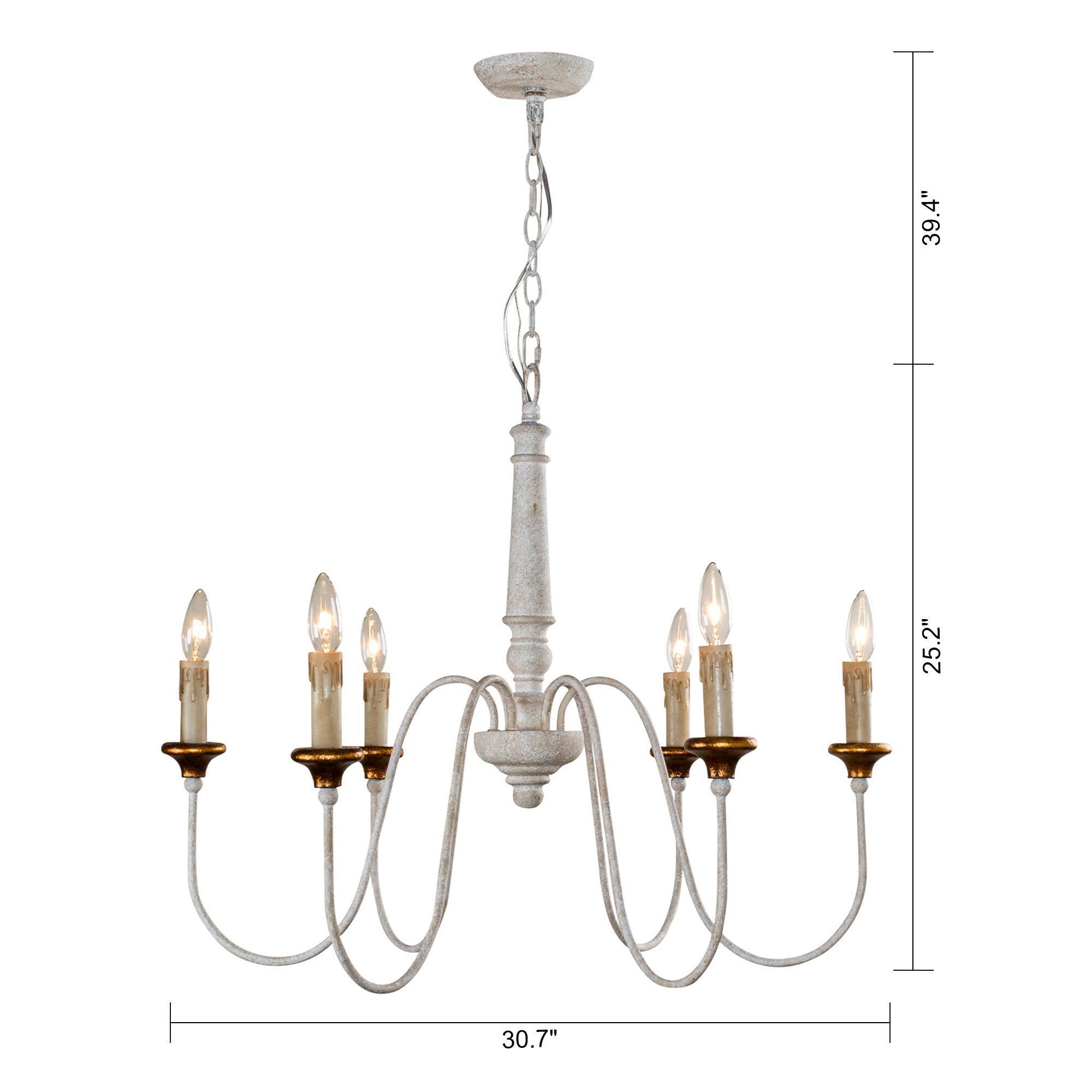 6-Light French Country Candle Style Chandelier in Distressed Finish - Rustic Farmhouse Lighting for Dining Room, Bedroom, or Entryway