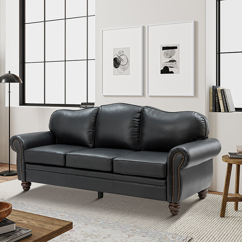 Flavio 81 Genuine Leather Sofa - Premium Full Grain Leather Couch for Living Room, Lounge & Office - Comfortable Modern Sectional Sofa with Sturdy Wood Frame