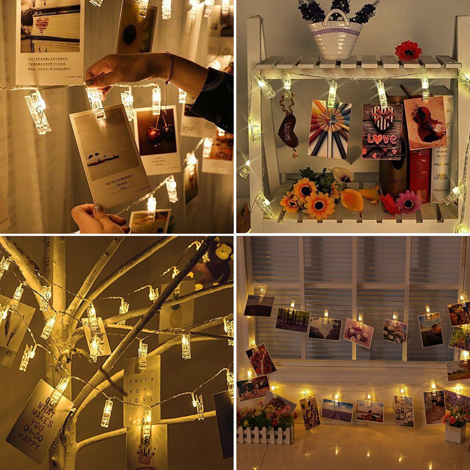 20 LED Photo Clip String Lights with Remote & Timer - 8 Modes Fairy Lights for Hanging Pictures | Perfect for Dorm, Bedroom, Wedding & Christmas Party Decor (Warm White)