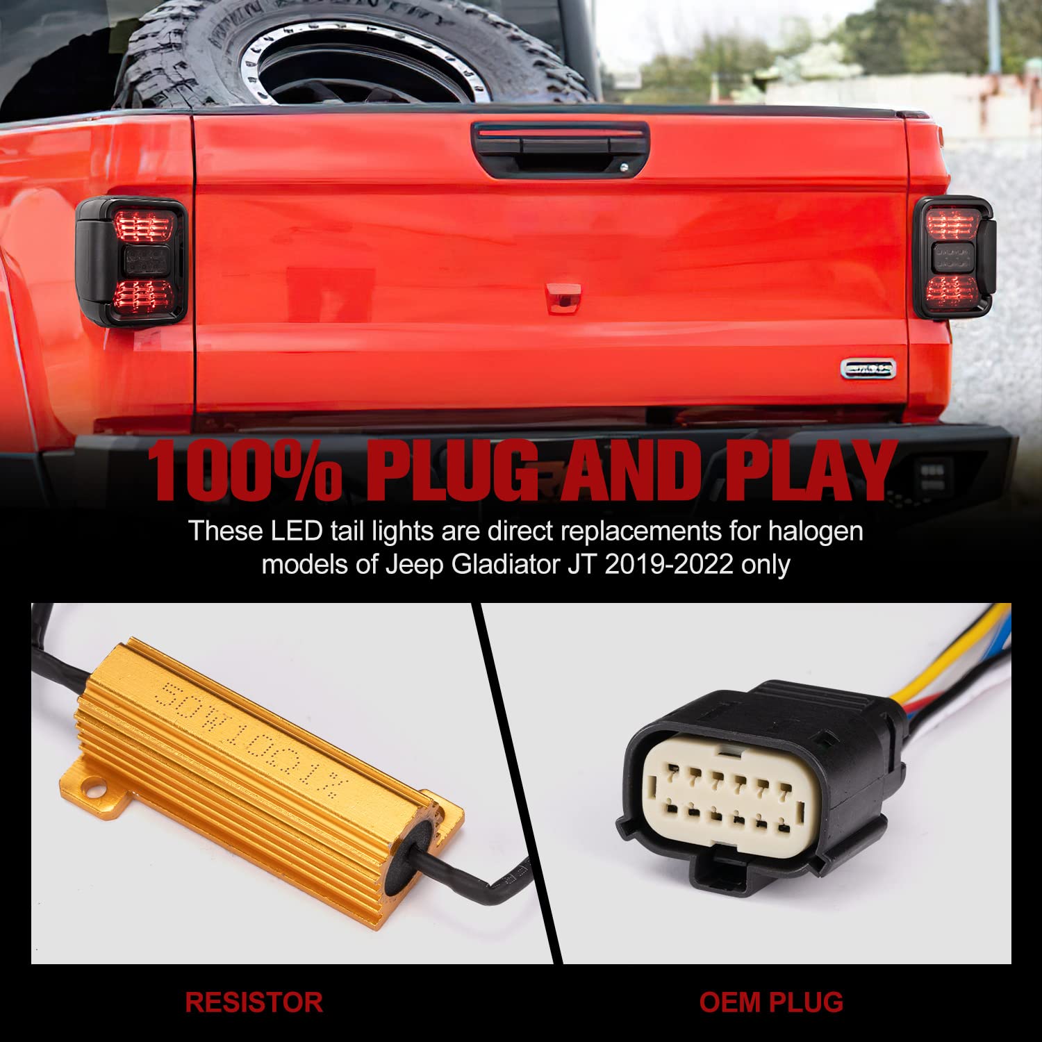MOBI OUTDOOR LED Tail Lights for Jeep Gladiator JT 2019-2022 - Smoked Taillights with Brake, Turn Signal & Reverse Light (Black Housing, Smoke Lens) - 1 Pair - Perfect for Off-Roading & Night Driving