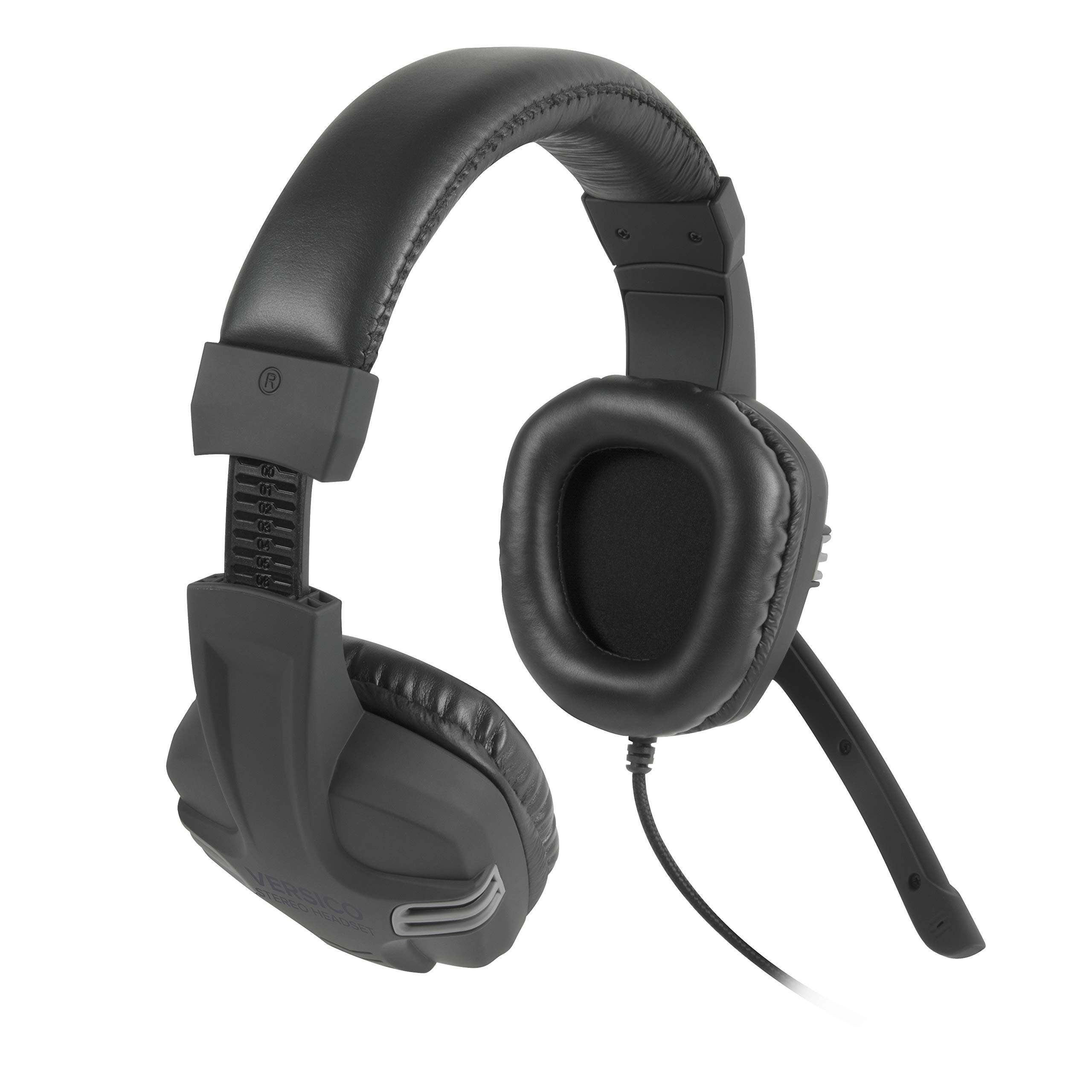 VERSICO Stereo PC Gaming Headset with Full-Range Sound - Noise Cancelling Mic for Online Games, Music Streaming & Conference Calls (Black-Grey) - Perfect for Esports, Work from Home & Virtual Meetings