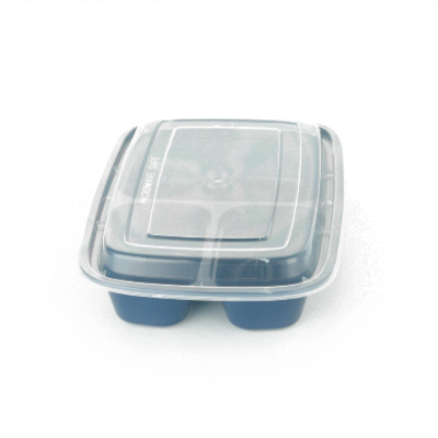 Asporto 26 oz 3-Compartment Plastic Food Storage Containers with Clear Lids - Microwave Safe, BPA Free (8.75