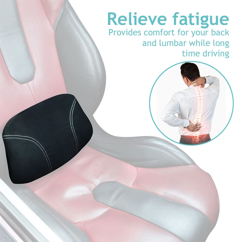 BestEvMod Memory Foam Car Seat Cushion with Lumbar Support - Breathable Linen Back Pain Relief Pillow for Office Chair & Long Drives - Black (Fits Most Vehicles) - Perfect for Commuting, Road Trips & Work from Home Comfort