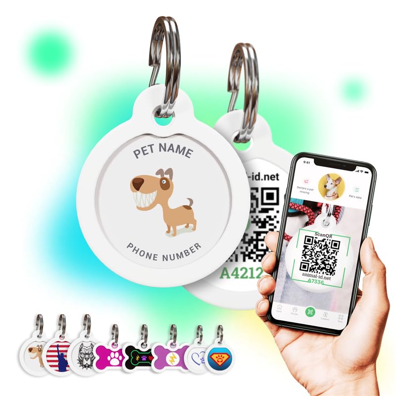 Personalized QR Code Dog Tag - Engraved Pet ID Name Plate with Online Profile for Dogs & Cats (Funny Pet Design) - Perfect for Lost Pet Recovery & Daily Pet Safety