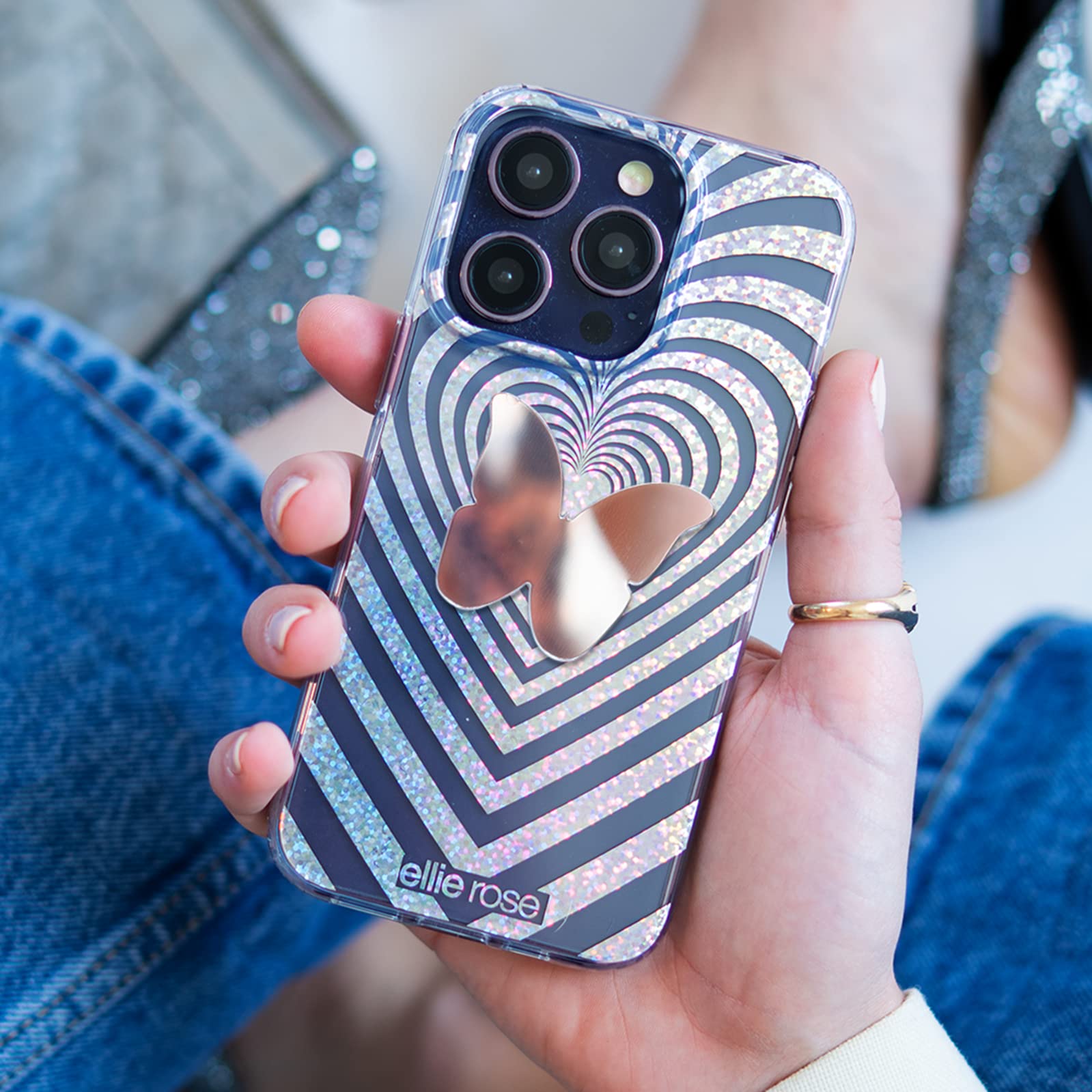 Ellie Rose Stick-On Mirror Decal for Smartphone - Butterfly Design Phone Charm Sticker | Perfect for Selfies, Makeup Touch-Ups & Phone Decoration