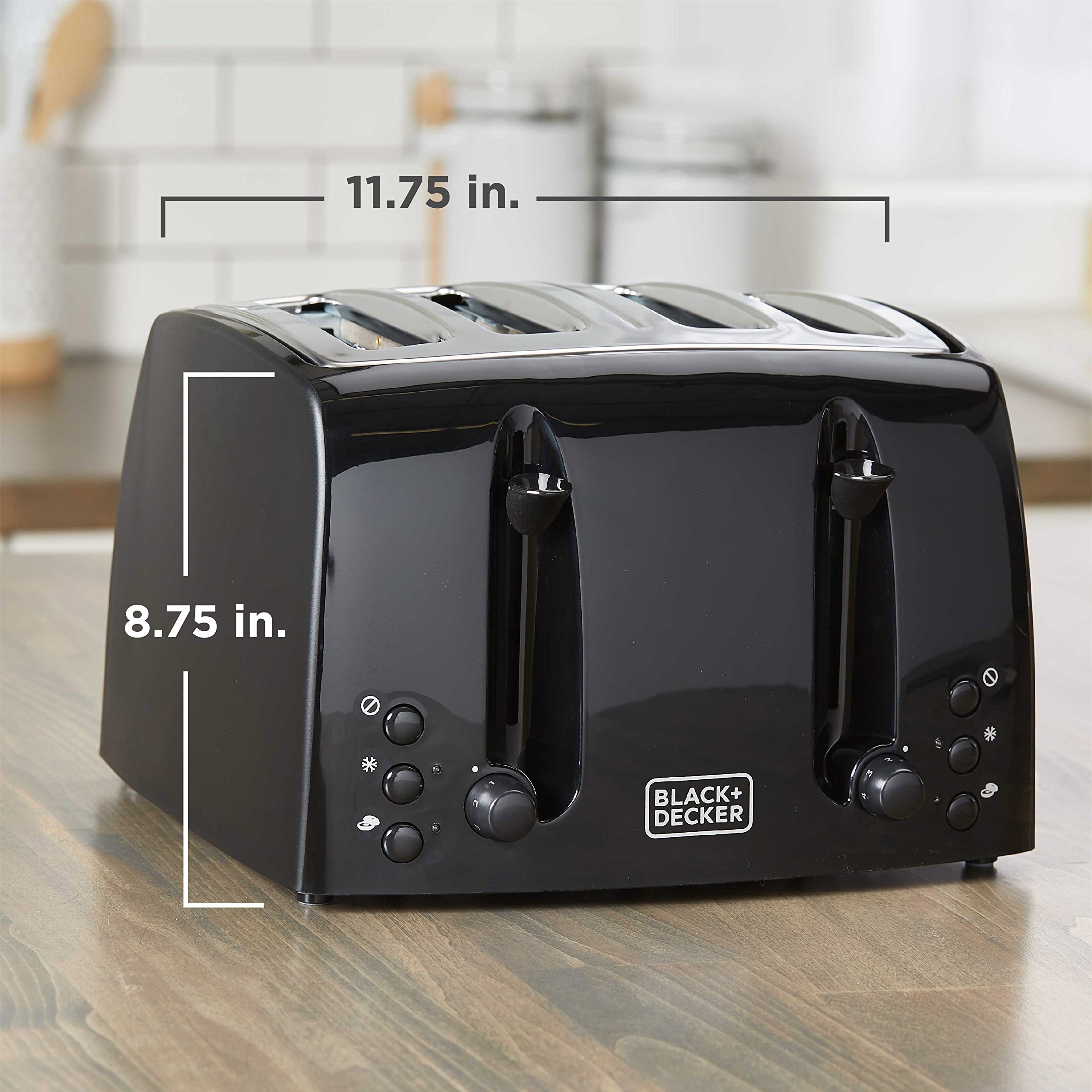 BLACK+DECKER TR1410BD 4-Slice Extra-Wide Toaster with 7 Shade Settings & Removable Crumb Tray - Gloss Black Finish for Perfect Breakfast Toast, Bagels & Pastries