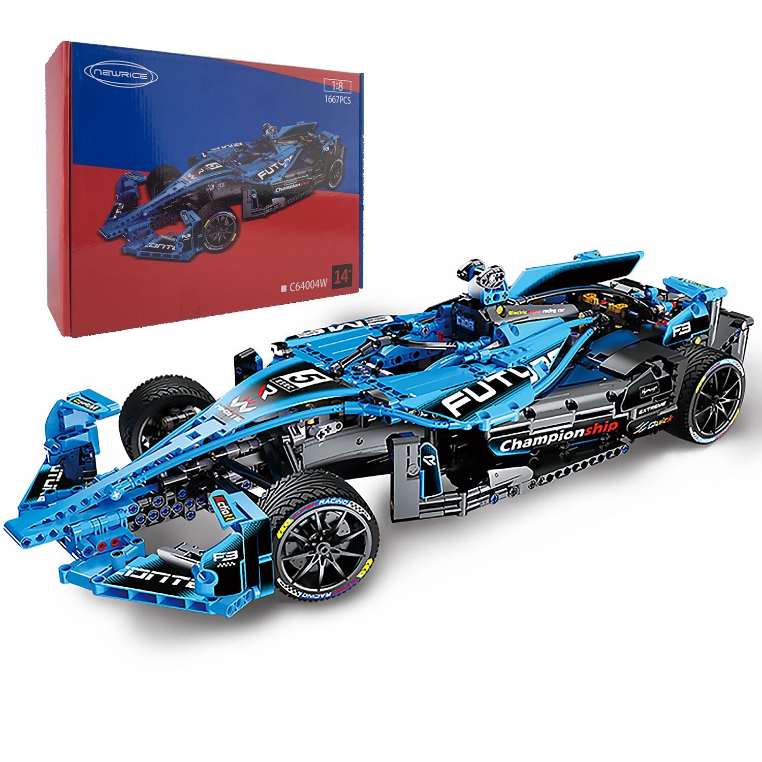 NEWRICE Formula 1 Racing Car Building Blocks Kit - 1:8 Scale MOC Model Sports Car Toy (1667 Pieces) for Adults & Teens 14+, Perfect for Collectors, DIY Enthusiasts & Home Office Decor - 2022 Edition