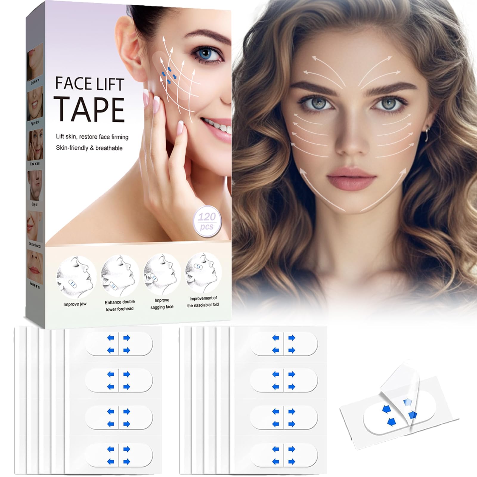 **Invisible Face Lift Tape - 120pcs for Neck & Double Chin Tightening, Makeup Contouring & Instant Lifting - Perfect for Parties, Weddings & Everyday Beauty**