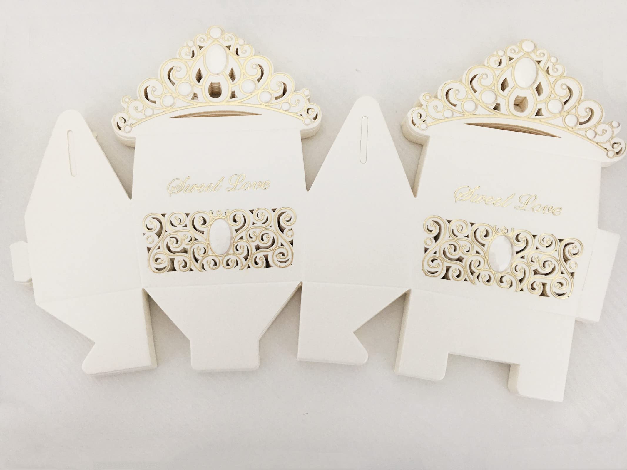 Shiny Glitter Crown Favor Boxes - 30pcs Wedding, Baby Shower & Party Favors (Ivory) for Candy & Gifts