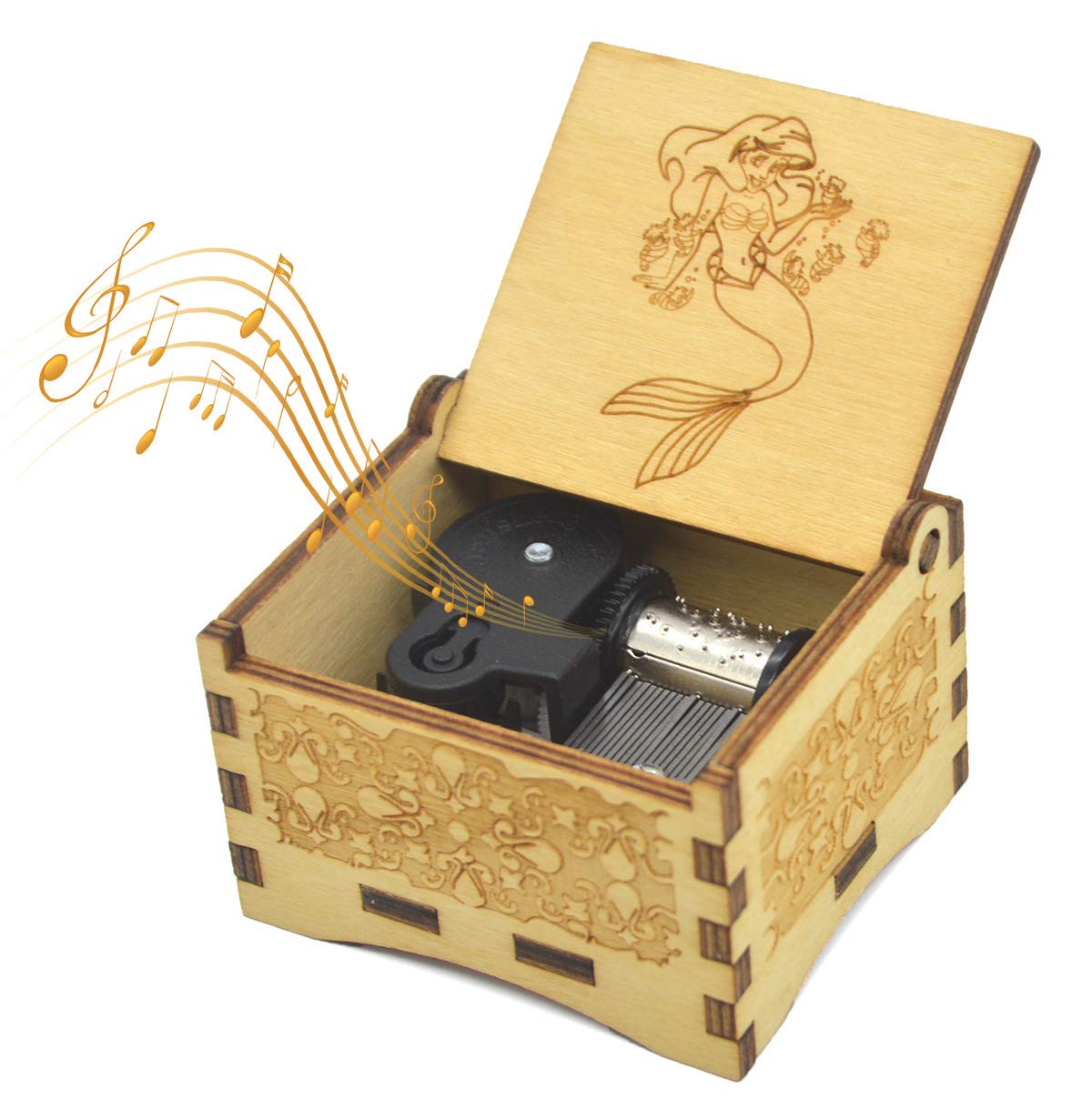 Sooharic Hand-Cranked Mermaid Music Box - Vintage Carved Wooden Musical Jewelry Box with Wind-Up Mechanism - Perfect for Birthday Gifts, Home Decor & Collectible Display