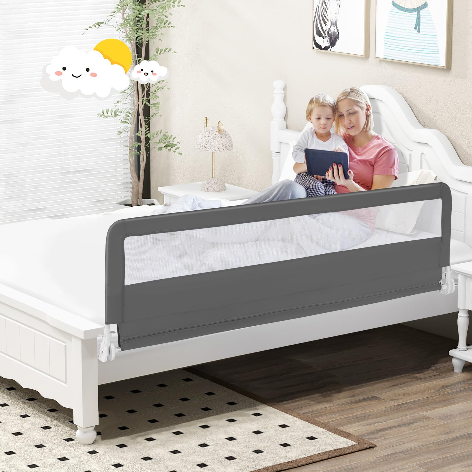 Costzon 2-Pack Extra Long Swing Down Bed Rails for Toddlers - 71-Inch Safety Bed Guards with Straps for Convertible Crib, Twin, Full, Queen & King Size Beds - Foldable Baby Bed Rail for Kids (Gray) | Perfect for Toddler Transition, Child Safety & Peace of Mind