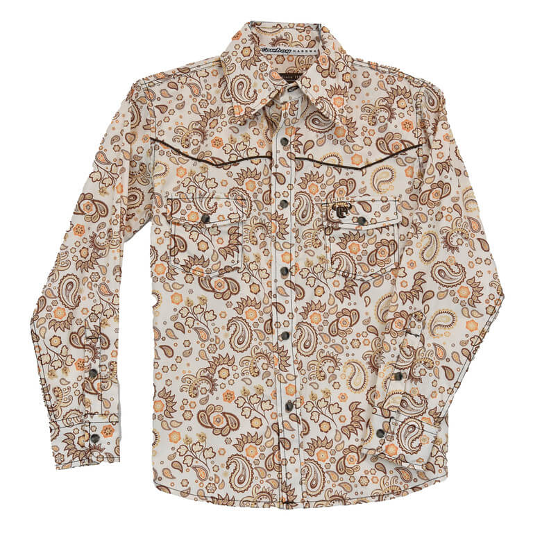 Boys' Western Cowboy Shirt with Paisley Print & Hardware Details - Long Sleeve Button-Up for Rodeo, Country Music Festivals & Western-Themed Parties
