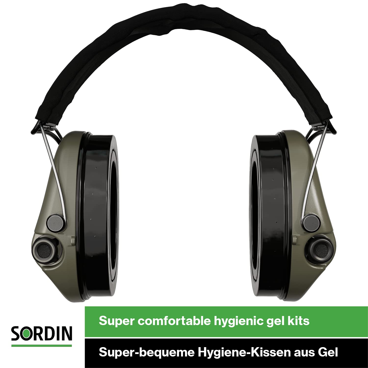 Sordin Supreme Pro-X Electronic Ear Muffs for Hunting & Shooting - Active Noise Cancelling, Textile Headband & Gel Cushions - Green Hearing Protection for Outdoor Sports & Range Use